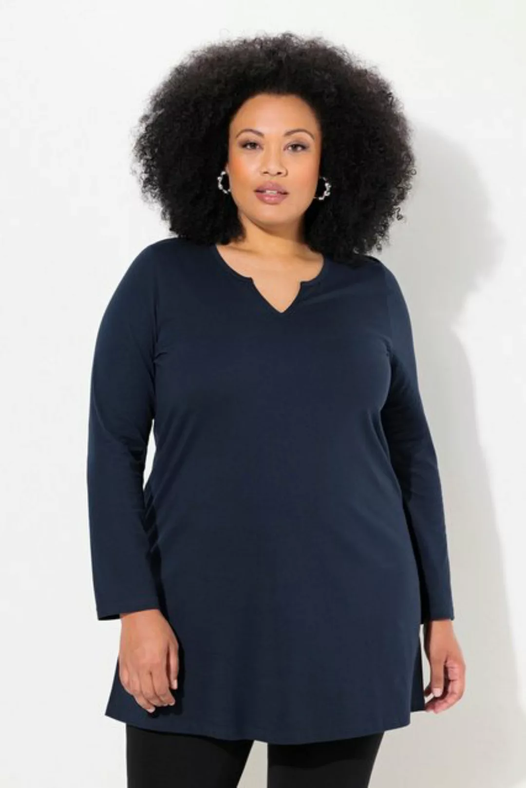 Ulla Popken Longshirt Longshirt A-Linie Tunika-Ausschnitt Langarm günstig online kaufen