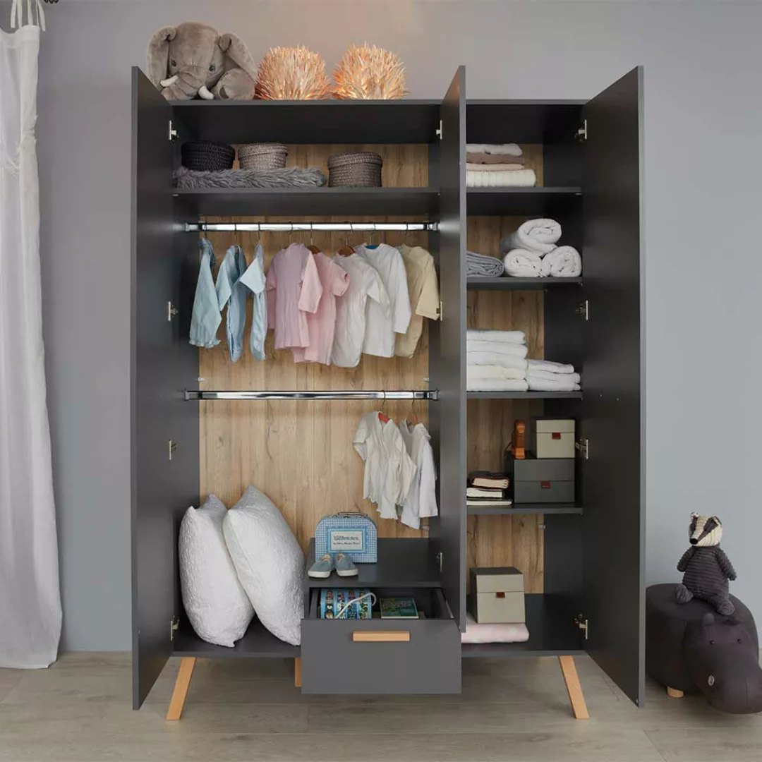 Kleiderschrank Kinderzimmer Skandi in Grau 130 cm breit günstig online kaufen