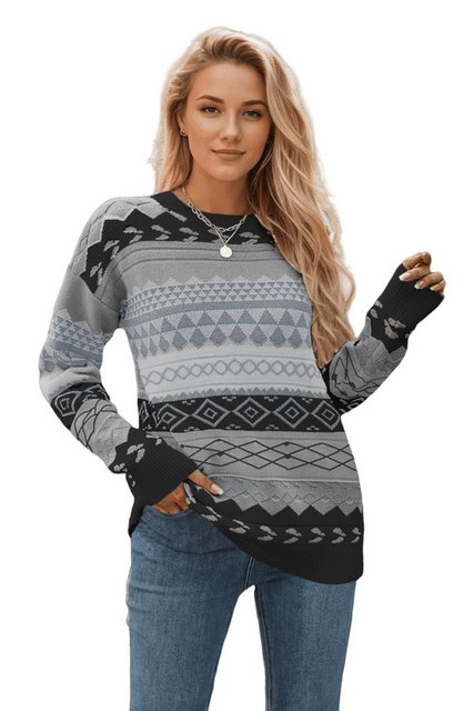 Nebelmeer Strickpullover Retro Muster Strickpullover Pullover Damen Böhmen günstig online kaufen