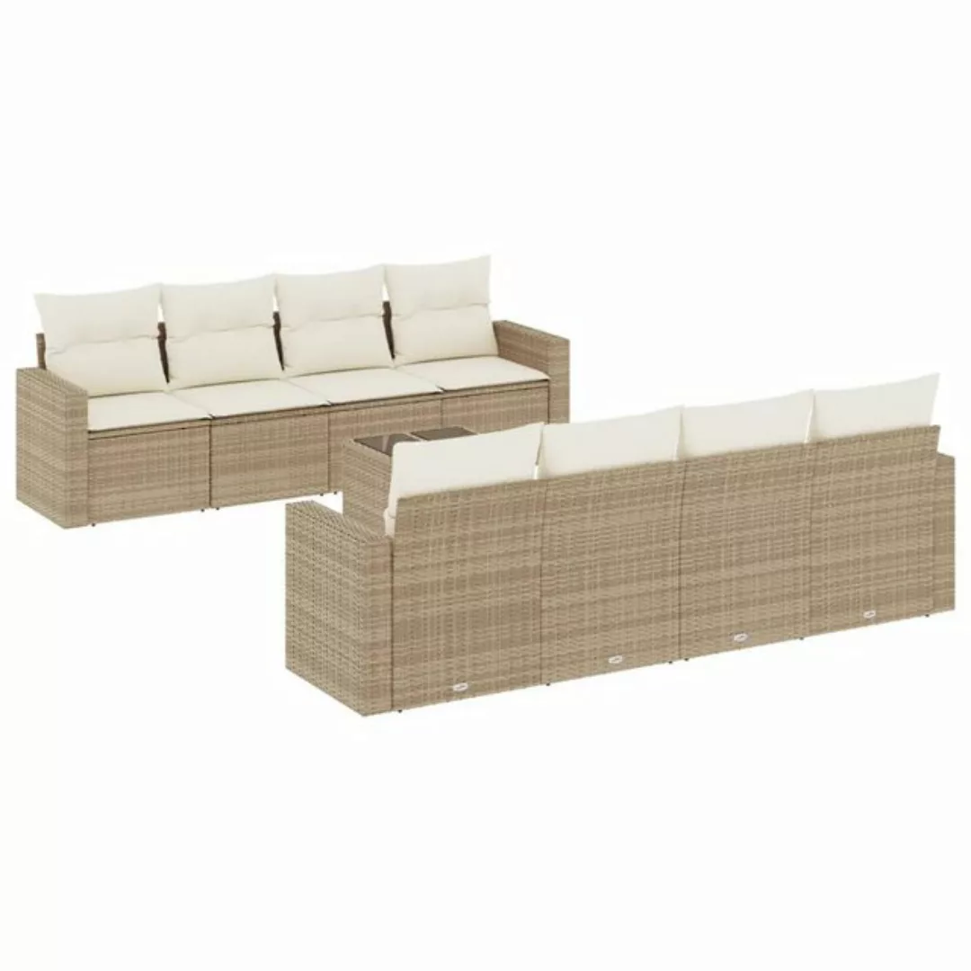 vidaXL Sofaelement 9-tlg. Garten-Sofagarnitur mit Kissen Beige Poly Rattan günstig online kaufen