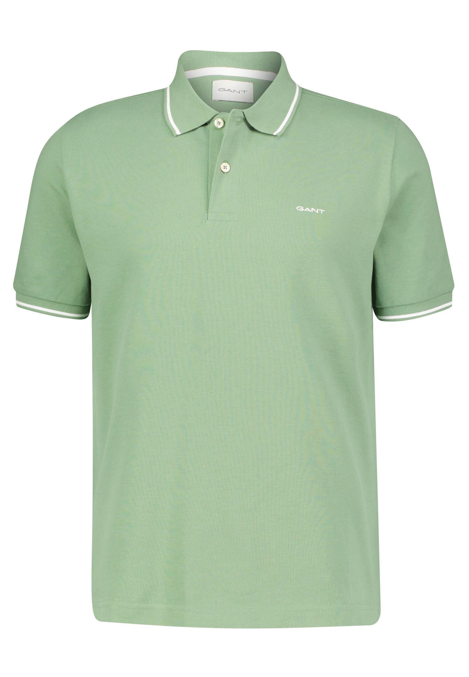Gant Tipping Piqué Poloshirt Grün - Größe M günstig online kaufen