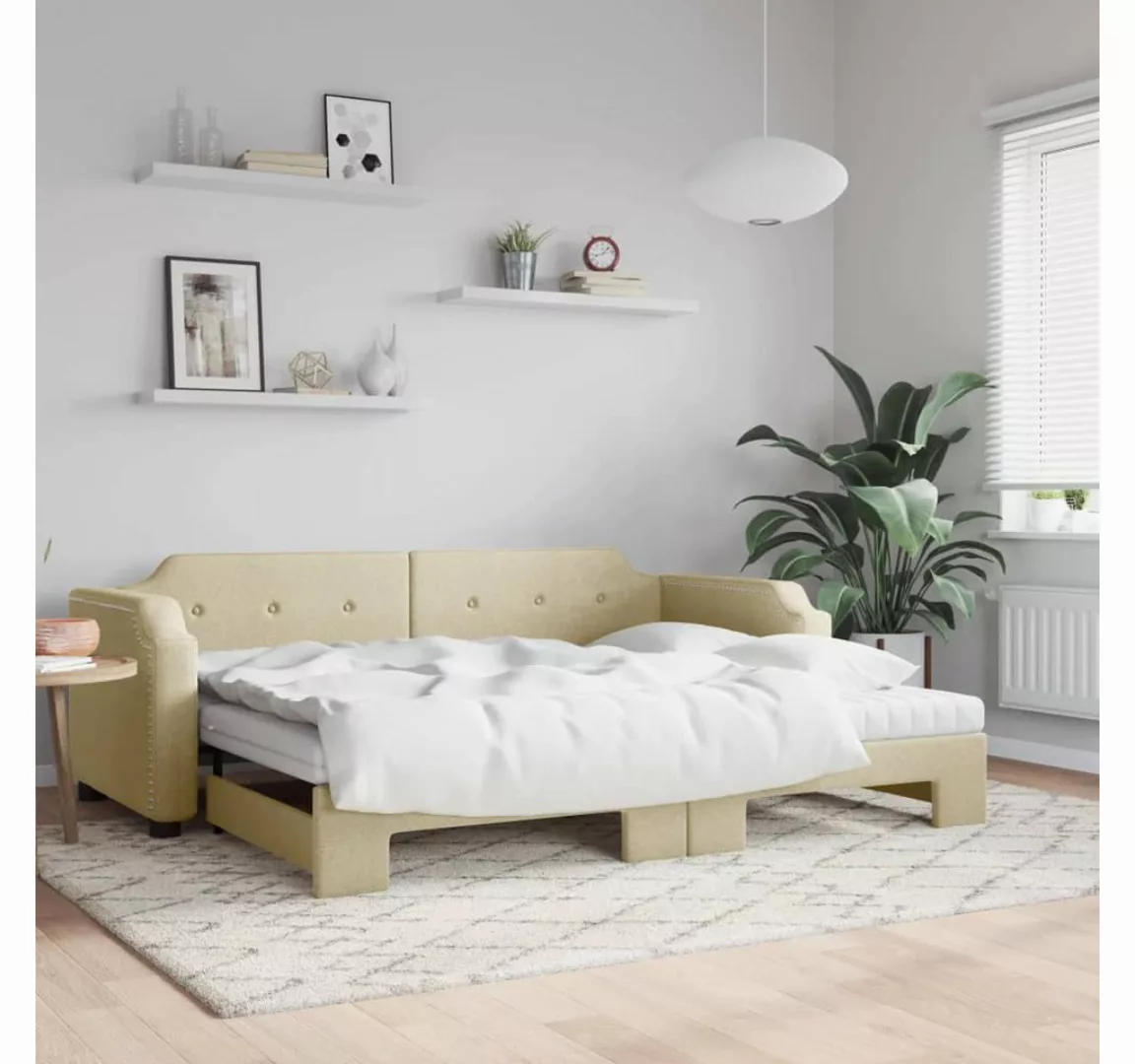 vidaXL Gästebett Gästebett Tagesbett Ausziehbar mit Matratzen Creme 90x200 günstig online kaufen