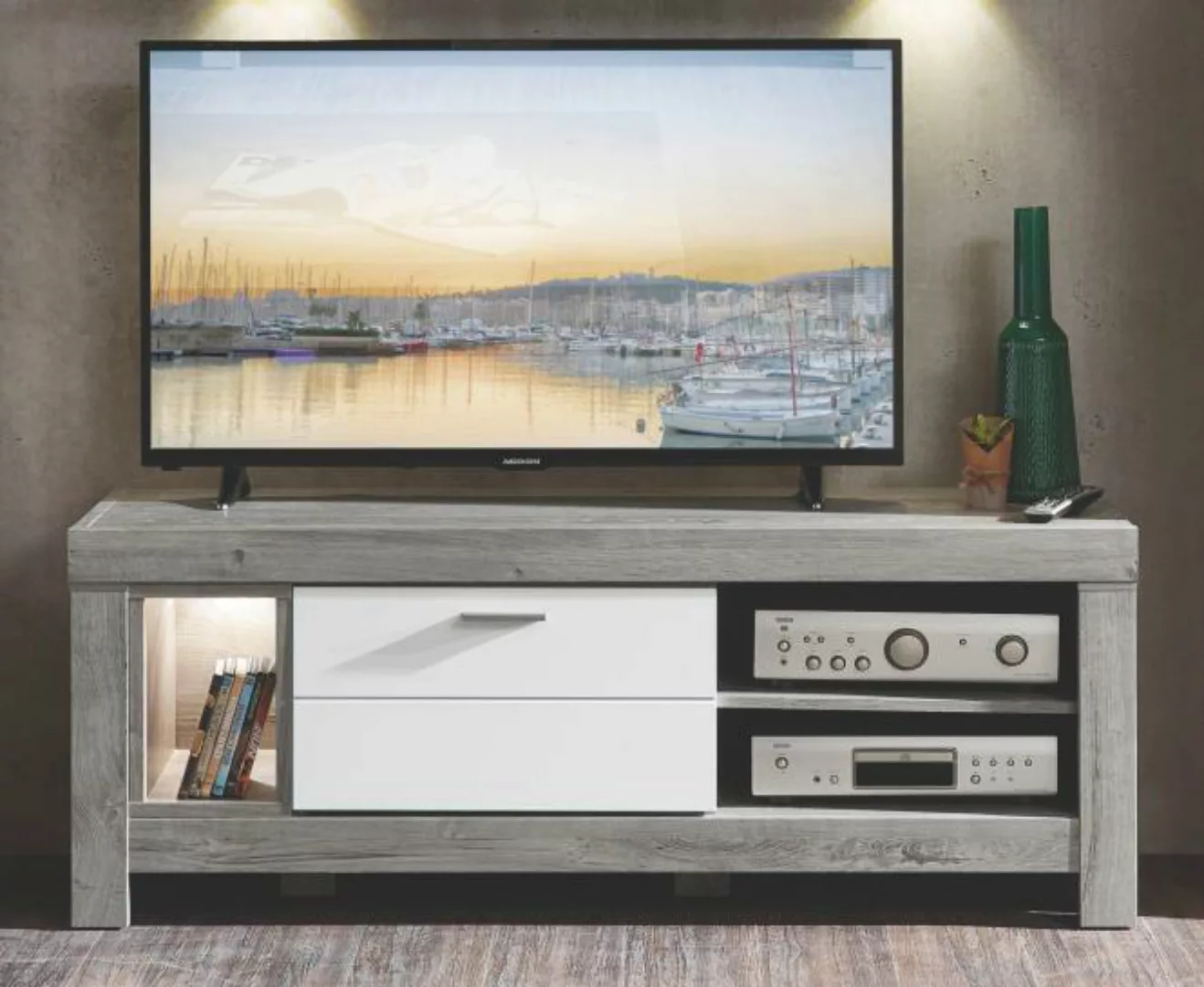 TV-Unterteil 150cm inkl. LED-Beleuchtung GRANADA von Wohn-Concept Weiß supe günstig online kaufen