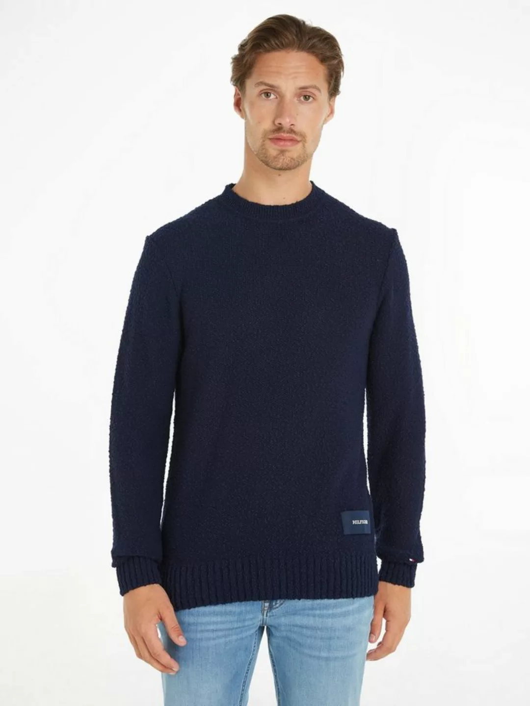 Tommy Hilfiger Strickpullover SLUB YARN C NK mit Logostickerei am Ärmel günstig online kaufen