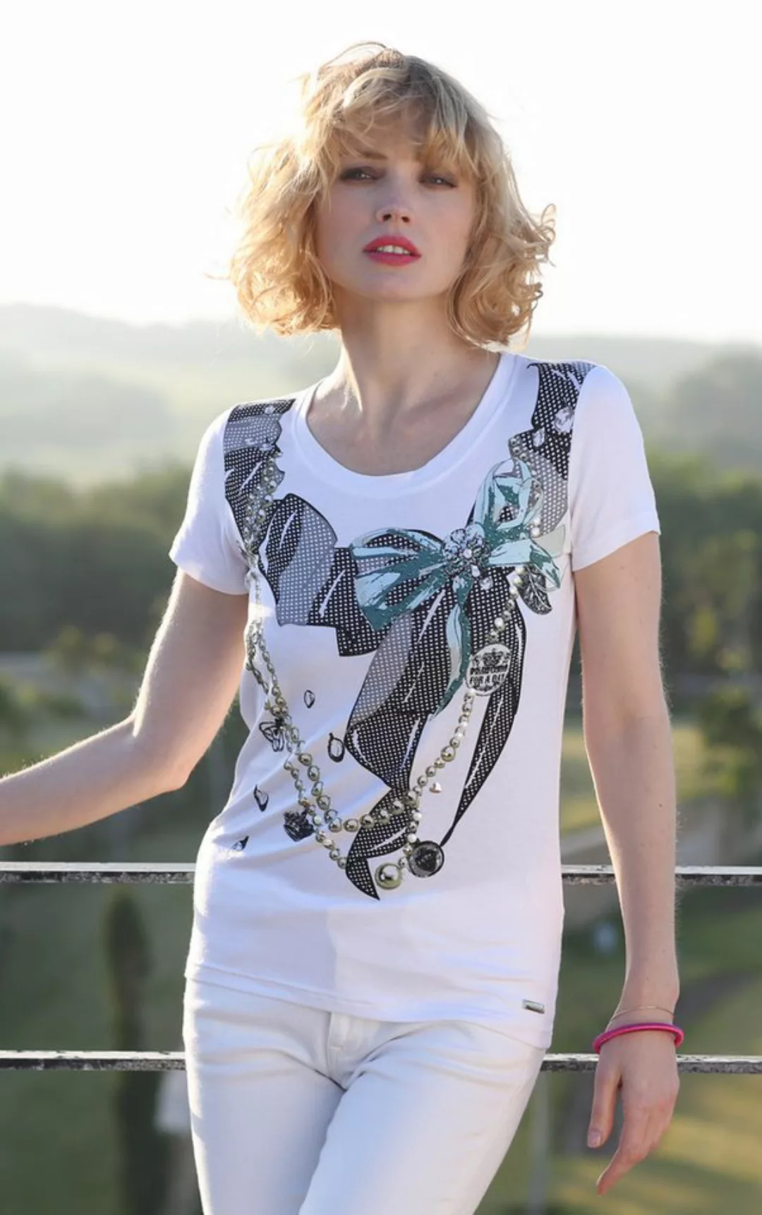 Passioni Print-Shirt mit Schleifen- und Juwelenaufdruck günstig online kaufen