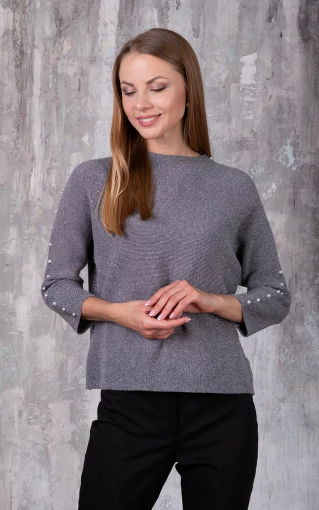 Passioni Strickpullover Pullover in Grau oder Lila mit glitzerndem Metallic günstig online kaufen