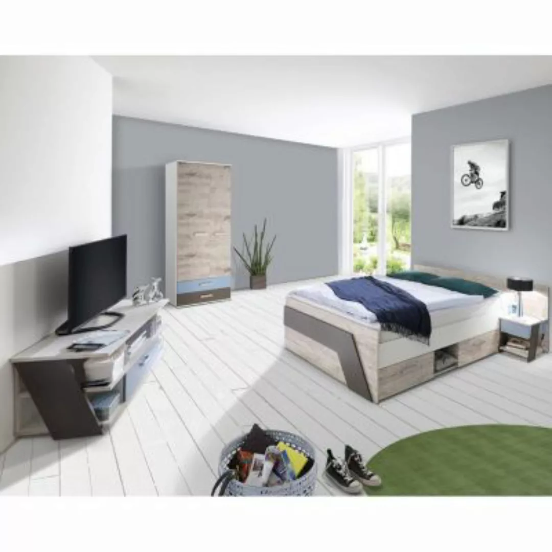Lomadox Jugendzimmer Set mit 140x200cm Bett LEEDS-10 in Sandeiche Nb. mit w günstig online kaufen
