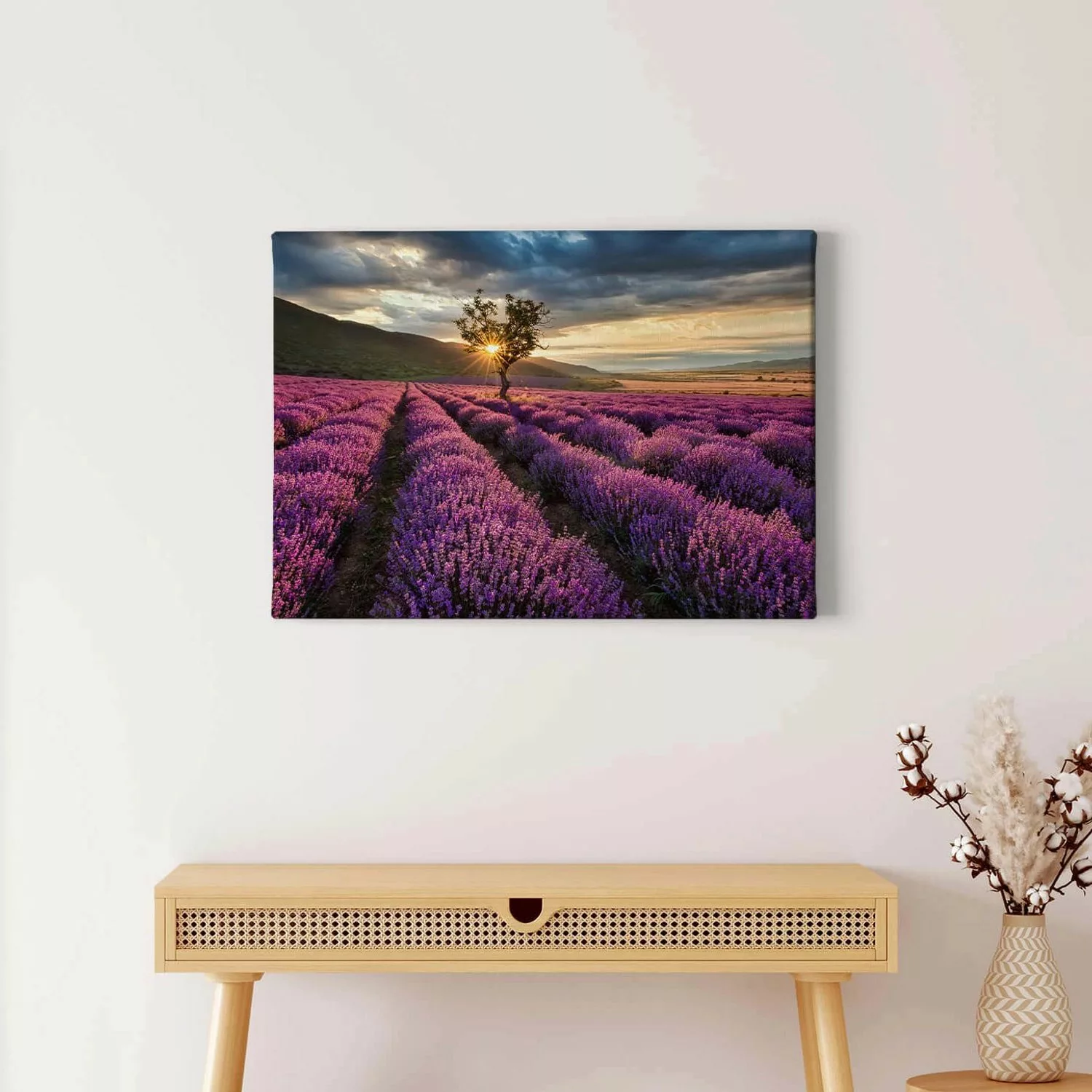 Bricoflor Lavendel Bild Auf Leinwand In Lila Sonnenuntergang Wandbild Mit P günstig online kaufen