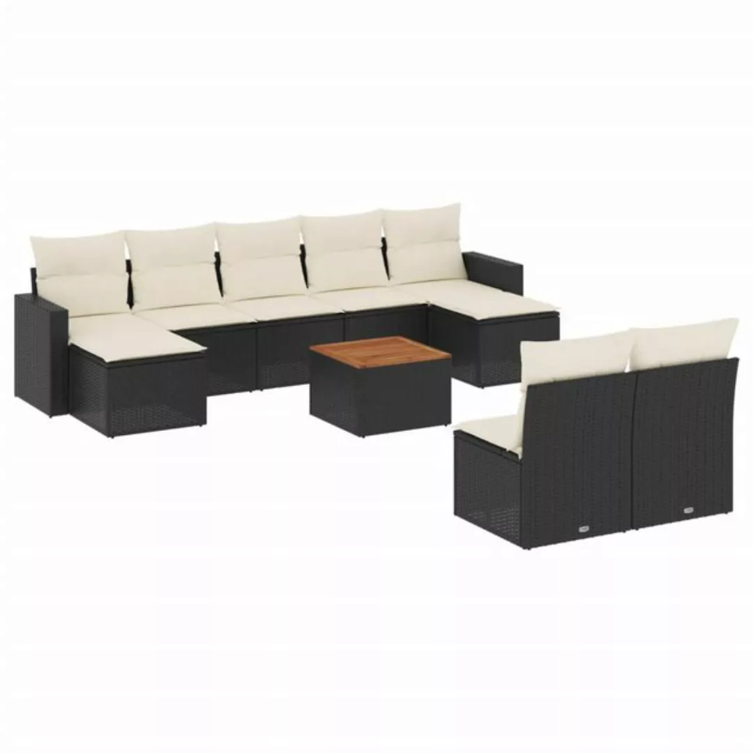 vidaXL Sofaelement 10-tlg. Garten-Sofagarnitur mit Kissen Schwarz Poly Ratt günstig online kaufen