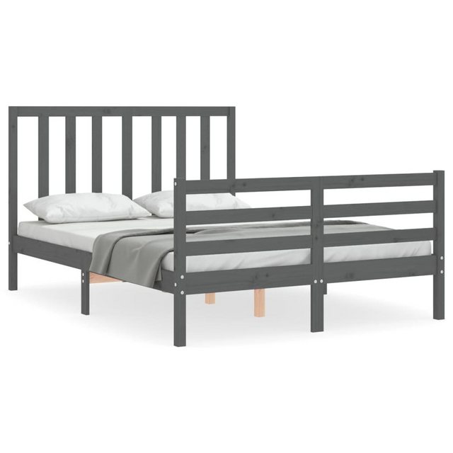 vidaXL Bett Massivholzbett mit Kopfteil Grau 140x190 cm günstig online kaufen