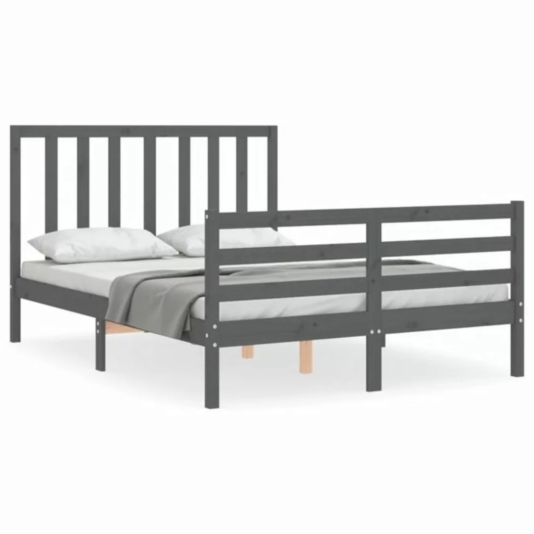 vidaXL Bett Massivholzbett mit Kopfteil Grau 140x190 cm günstig online kaufen