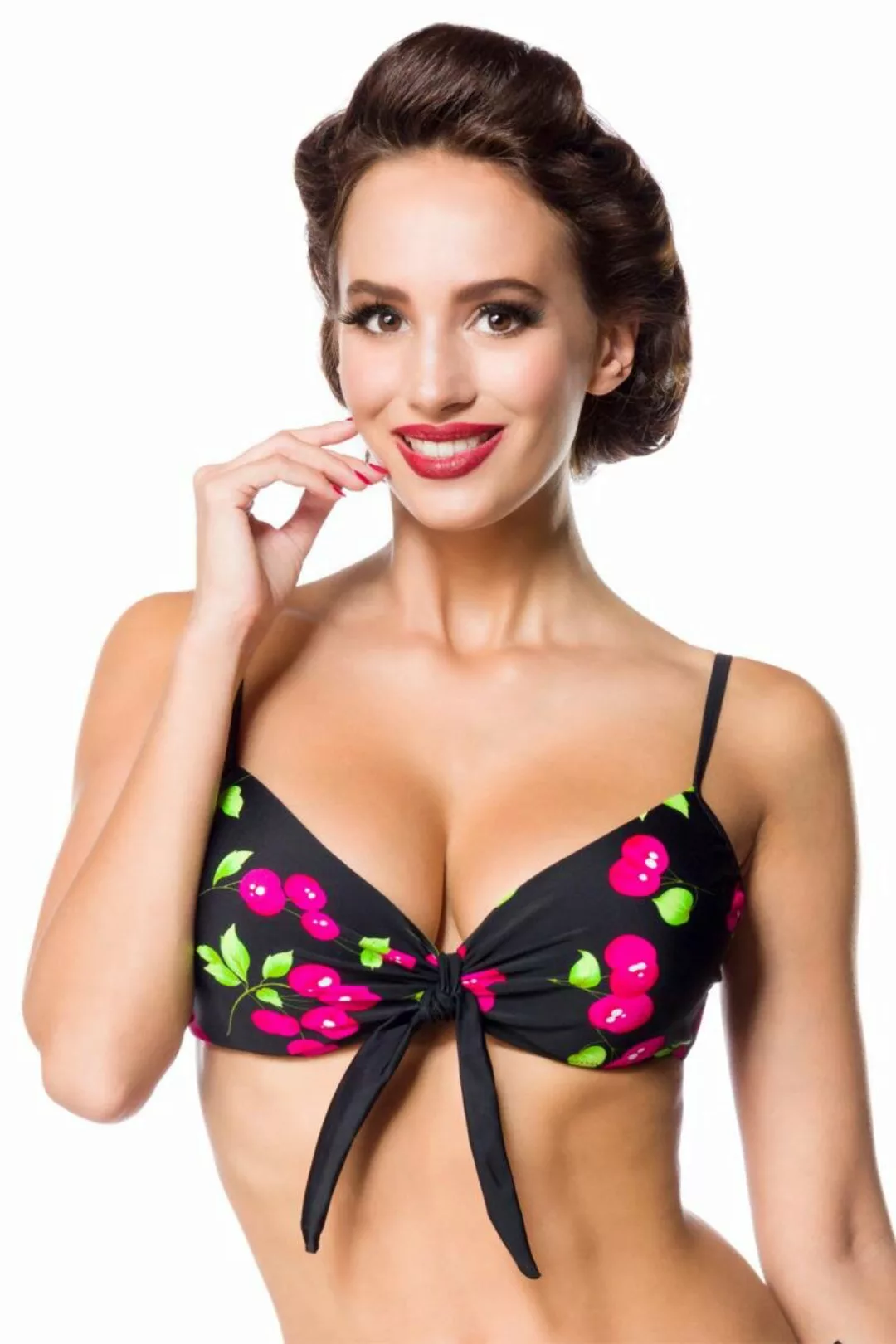 Vintage Bikini-Oberteil Schwarz mit Kirschen-Motiv günstig online kaufen