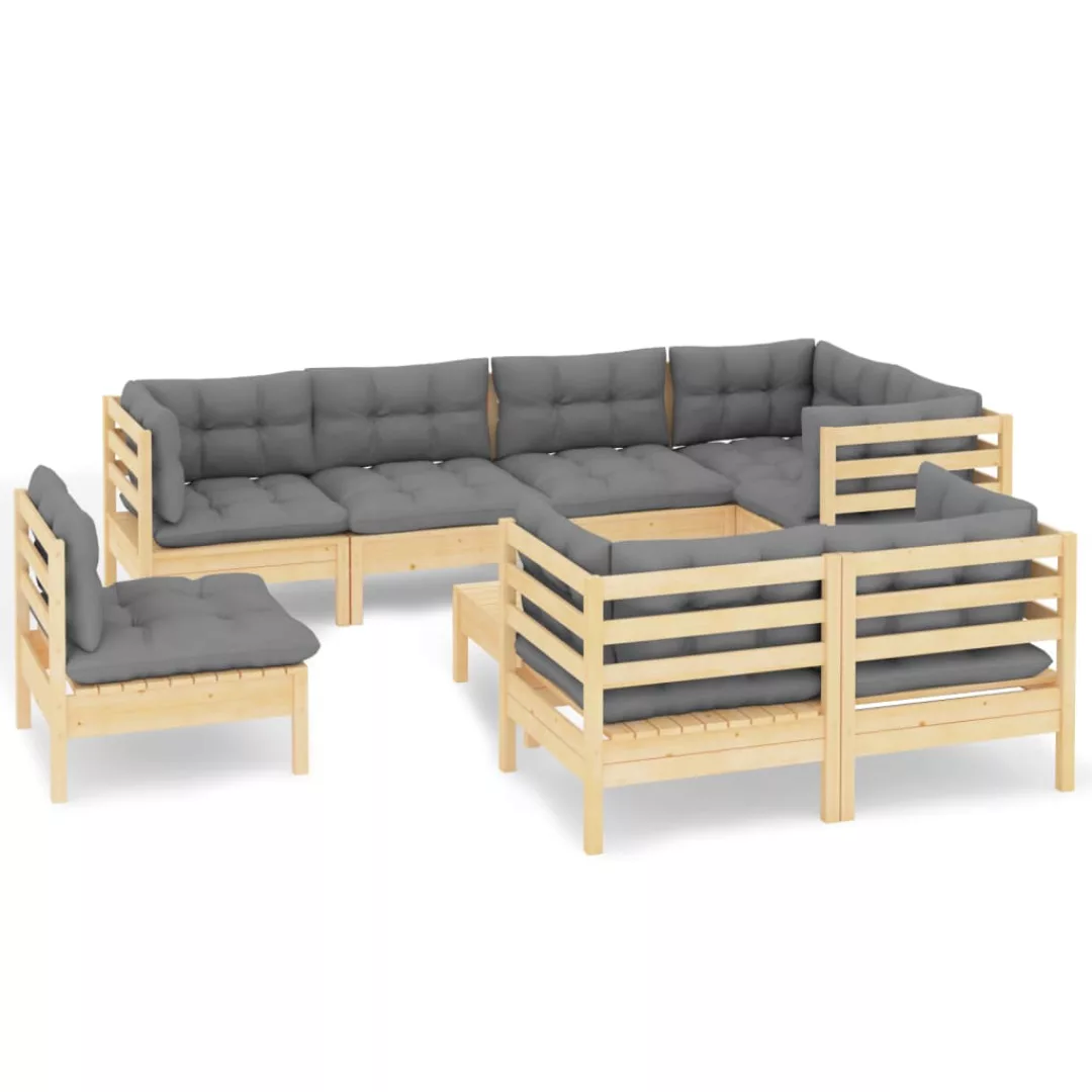 9-tlg. Garten-lounge-set Mit Grauen Kissen Kiefer Massivholz günstig online kaufen