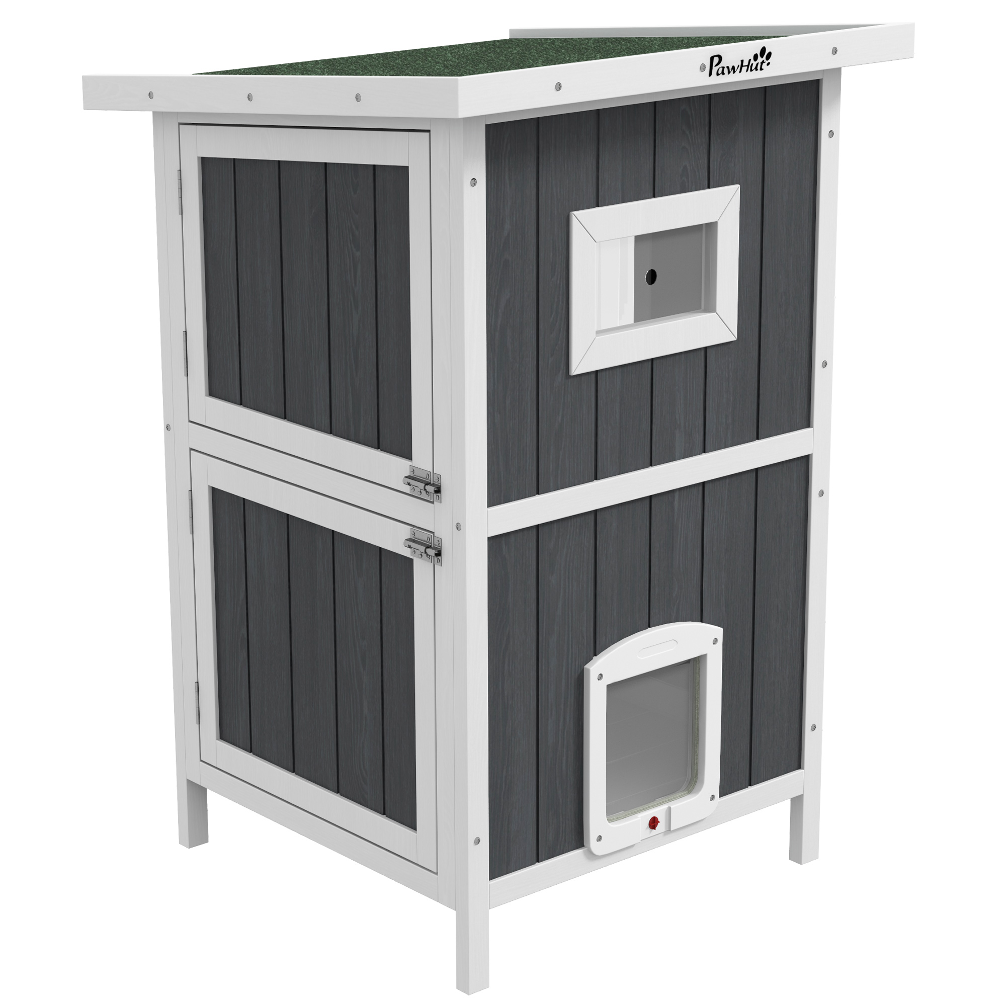 PawHut Katzenhaus aus Holz Outdoor Katzenhütte 2-stöckiges Katzenhöhle mit günstig online kaufen
