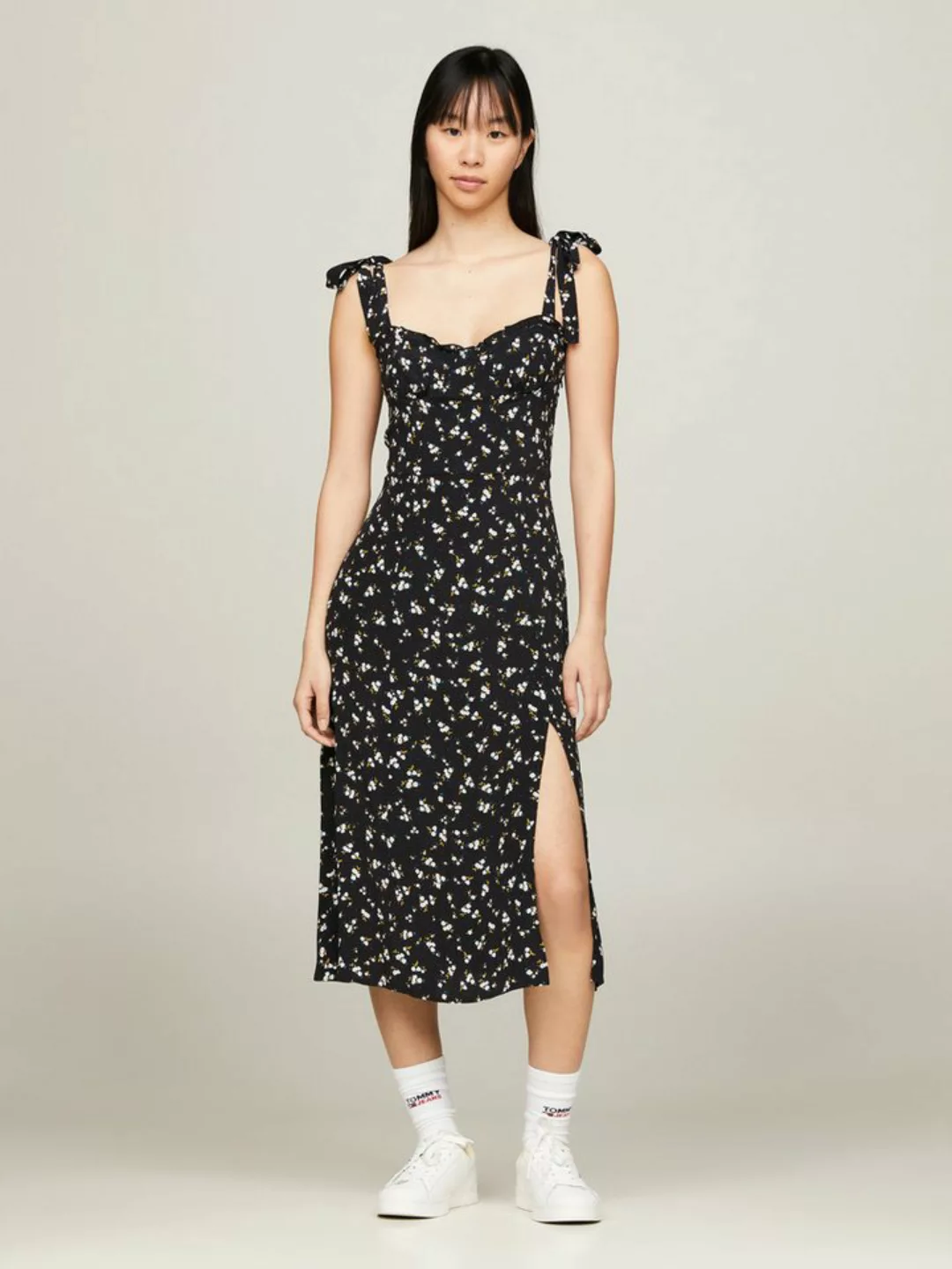 Tommy Jeans Blusenkleid TJW MIDI FLORAL RUFFLE DRESS mit Tommy Jeans Flagge günstig online kaufen