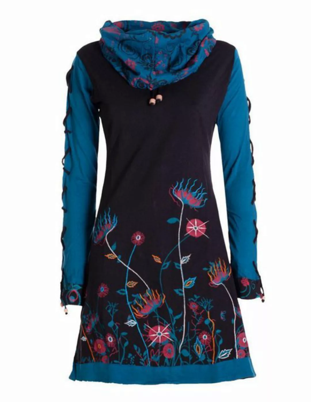 Vishes Minikleid Damen Blumen-Kleid Baumwollkleid Langarm-Shirtkleid Schal- günstig online kaufen