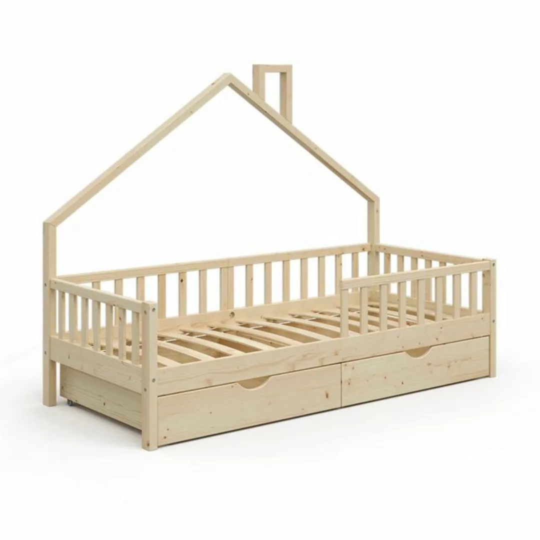 VitaliSpa® Hausbett Kinderbett Spielbett Noemi 90x200cm Natur Schublade günstig online kaufen