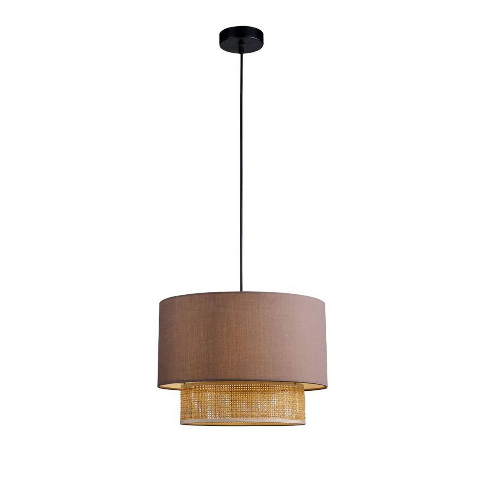 Hängelampe Rika, Ø 34 cm, grau/naturfarben, Stoff/Rattan günstig online kaufen
