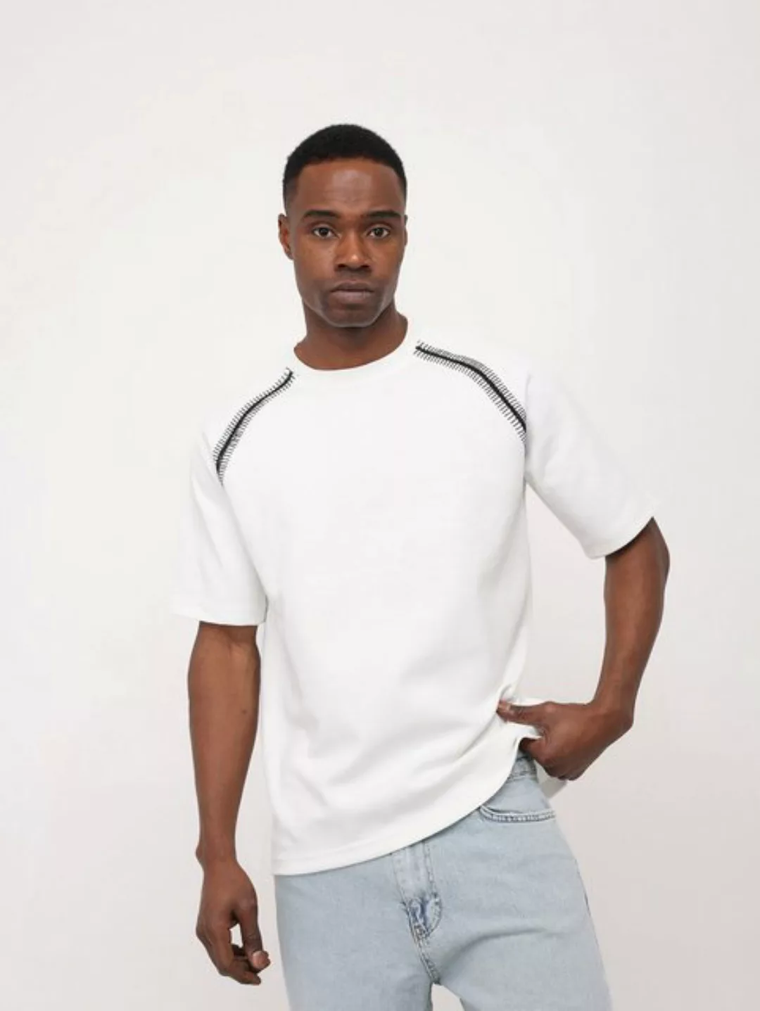 Denim House T-Shirt Lässiges T-Shirt mit Kontrastnaht an den Schultern Weiß günstig online kaufen