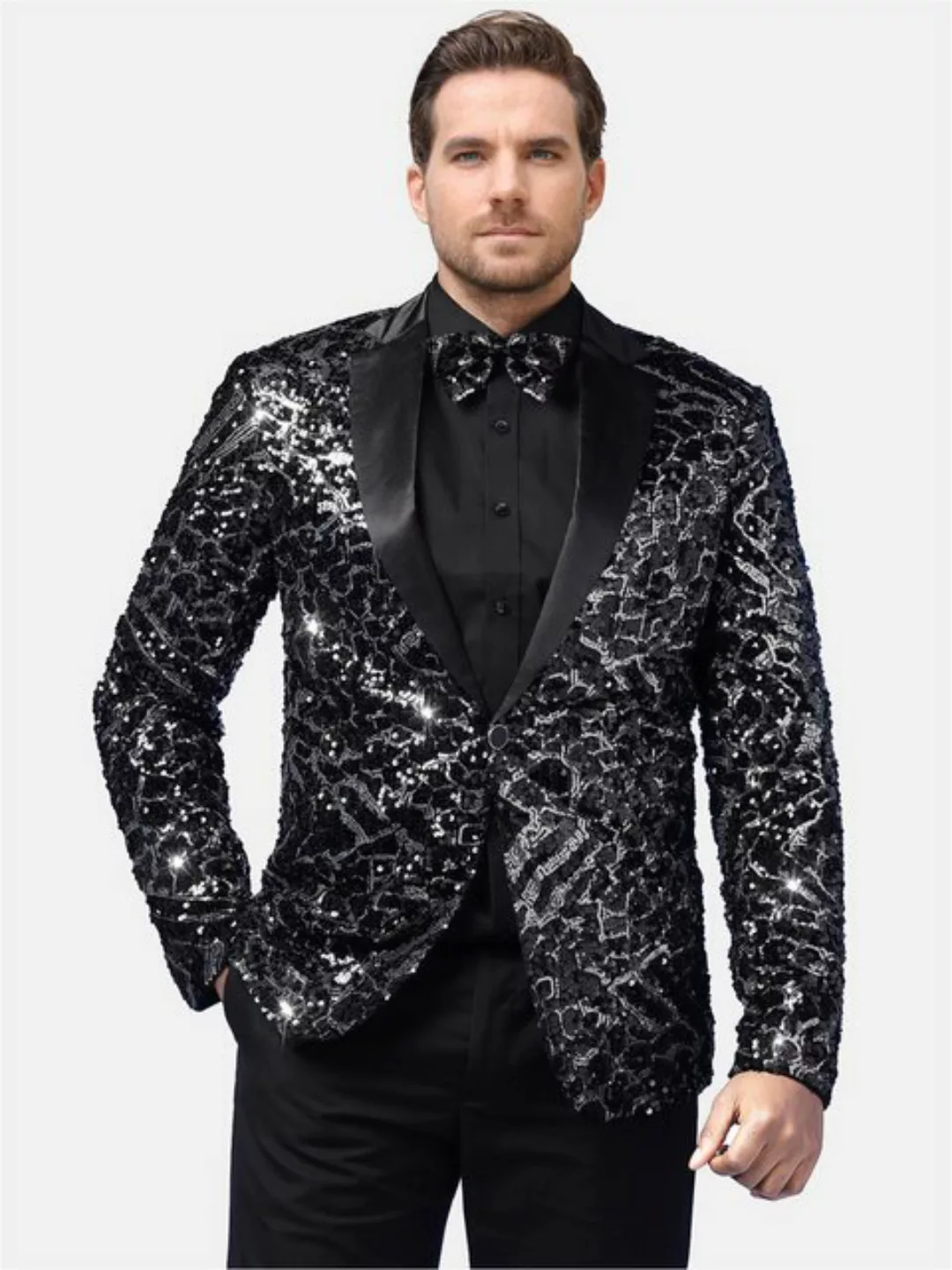 Allthemen Sakko Smokingjacke mit Pailletten Sakko Gold Blazer für Party günstig online kaufen