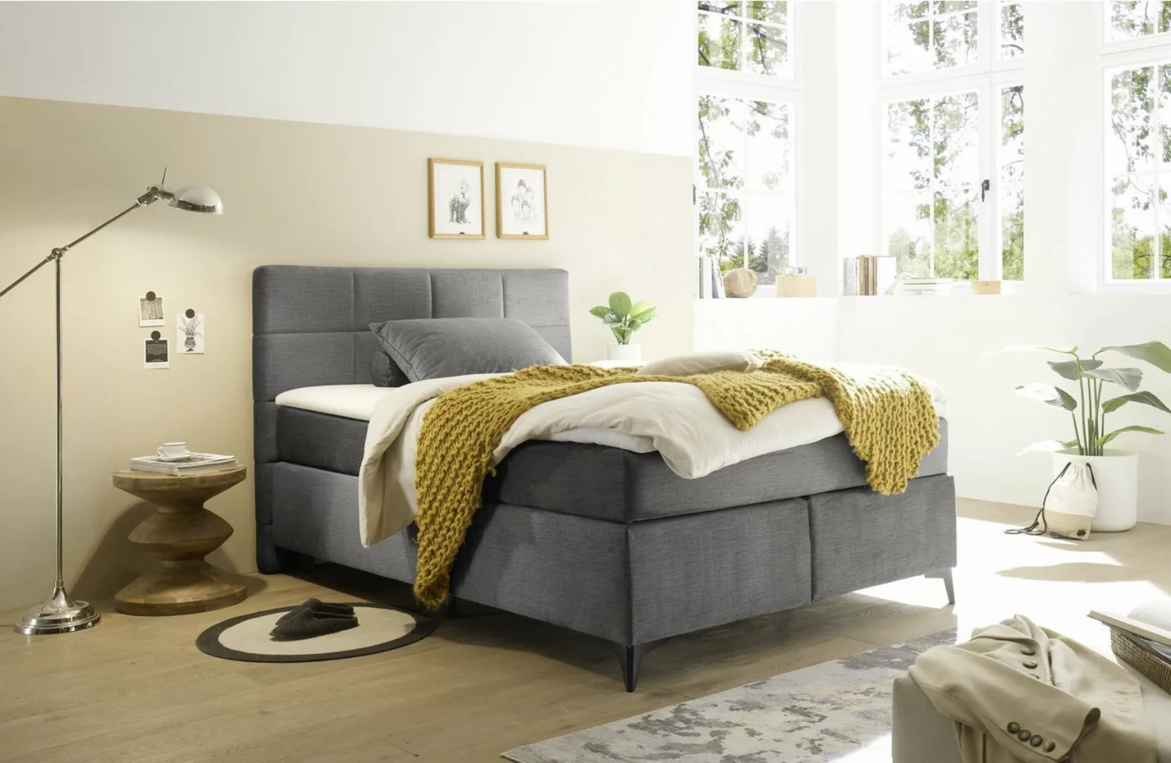 freiraum Boxspringbett NAVARRA 140, 7-Zonen, 4cm Topper, grau, Liegefläche günstig online kaufen