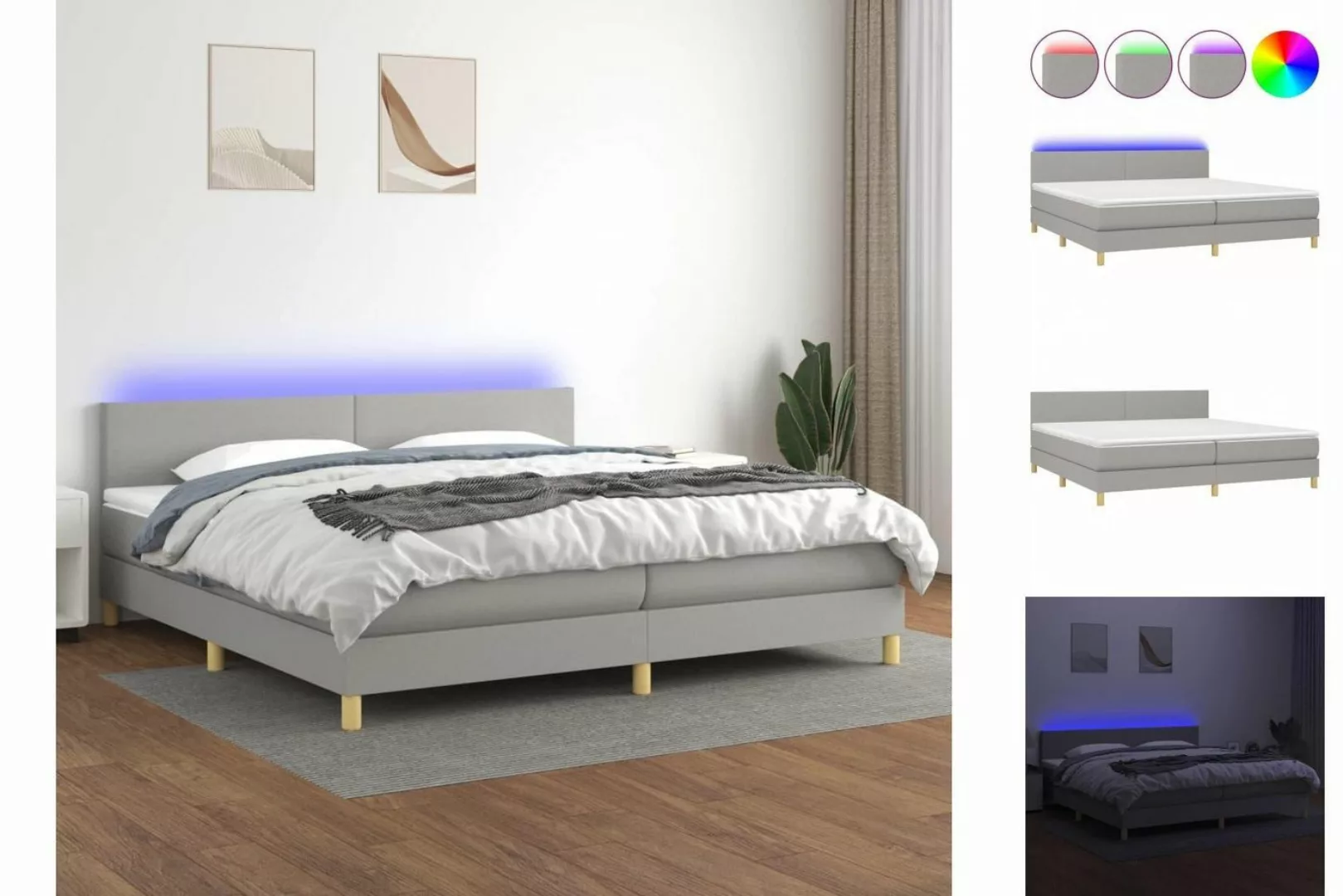 vidaXL Boxspringbett Boxspringbett mit Matratze LED Hellgrau 200x200 cm Sto günstig online kaufen