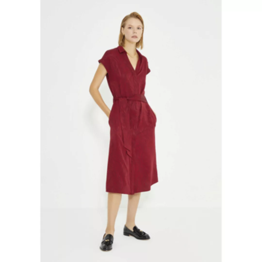 Just Like You  Kurze Kleider Burgundy Jacquard Belted Waist Shirt Dress günstig online kaufen