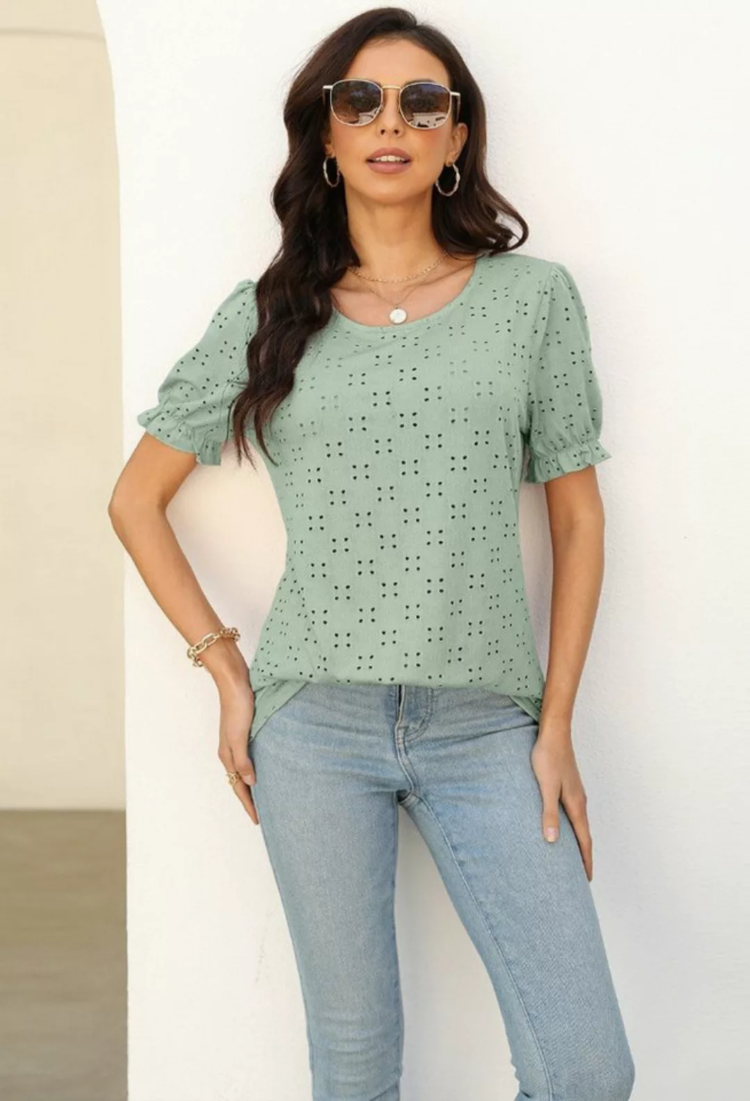 SEGUEN T-Shirt Hohles Kurzarm-Damenoberteil (Lässiger und vielseitiger, mod günstig online kaufen
