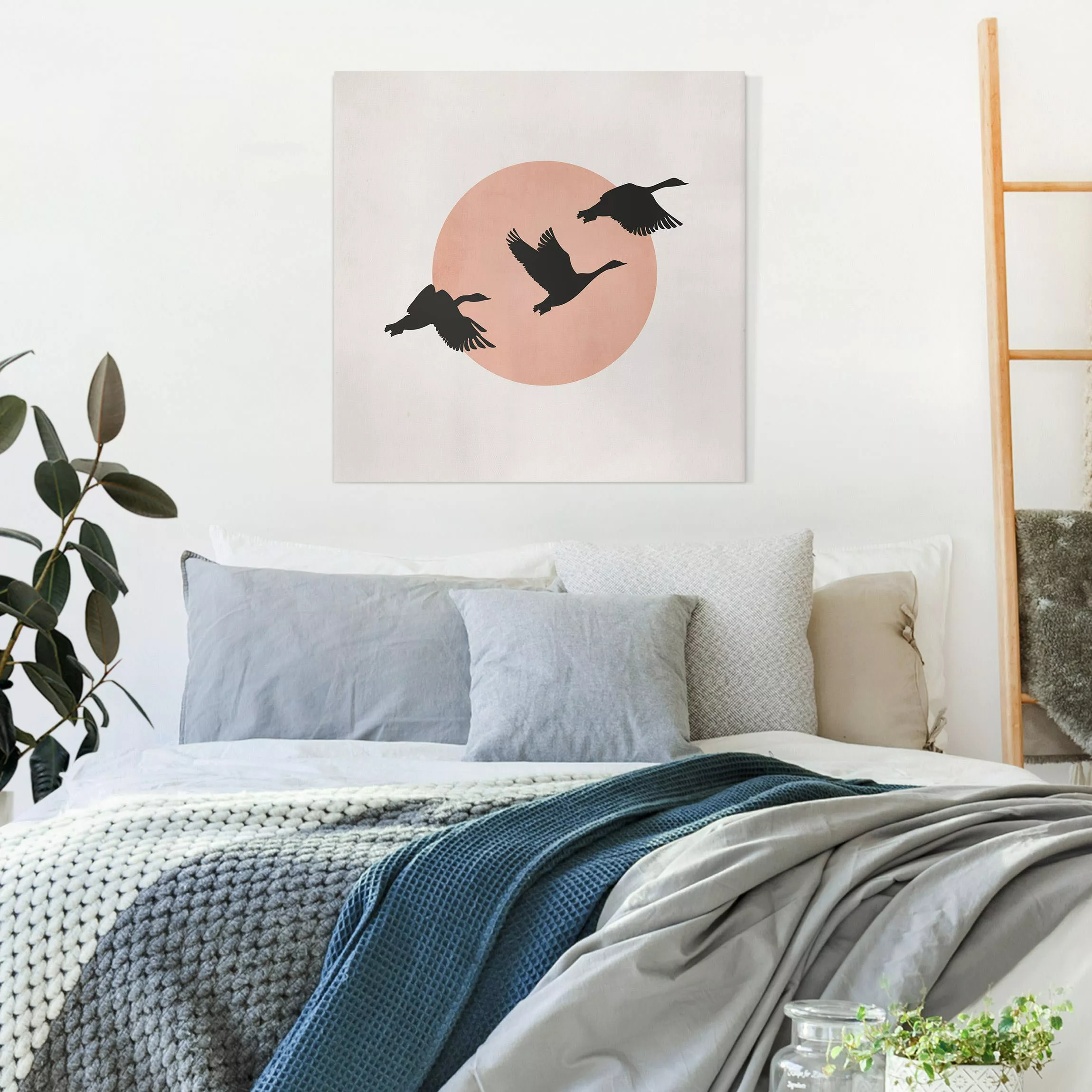Leinwandbild Vögel vor rosa Sonne III günstig online kaufen