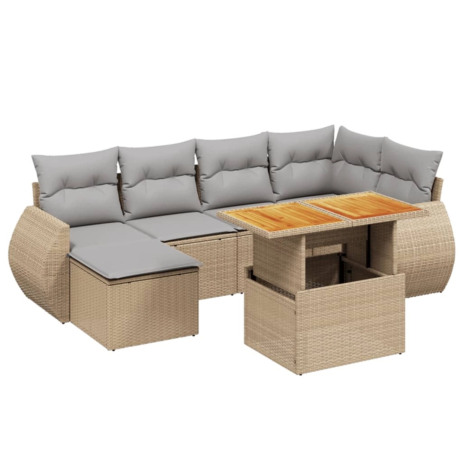 vidaXL 7-Tlg Garten-Sofagarnitur mit Kissen Beige Poly Rattan 3272298 günstig online kaufen