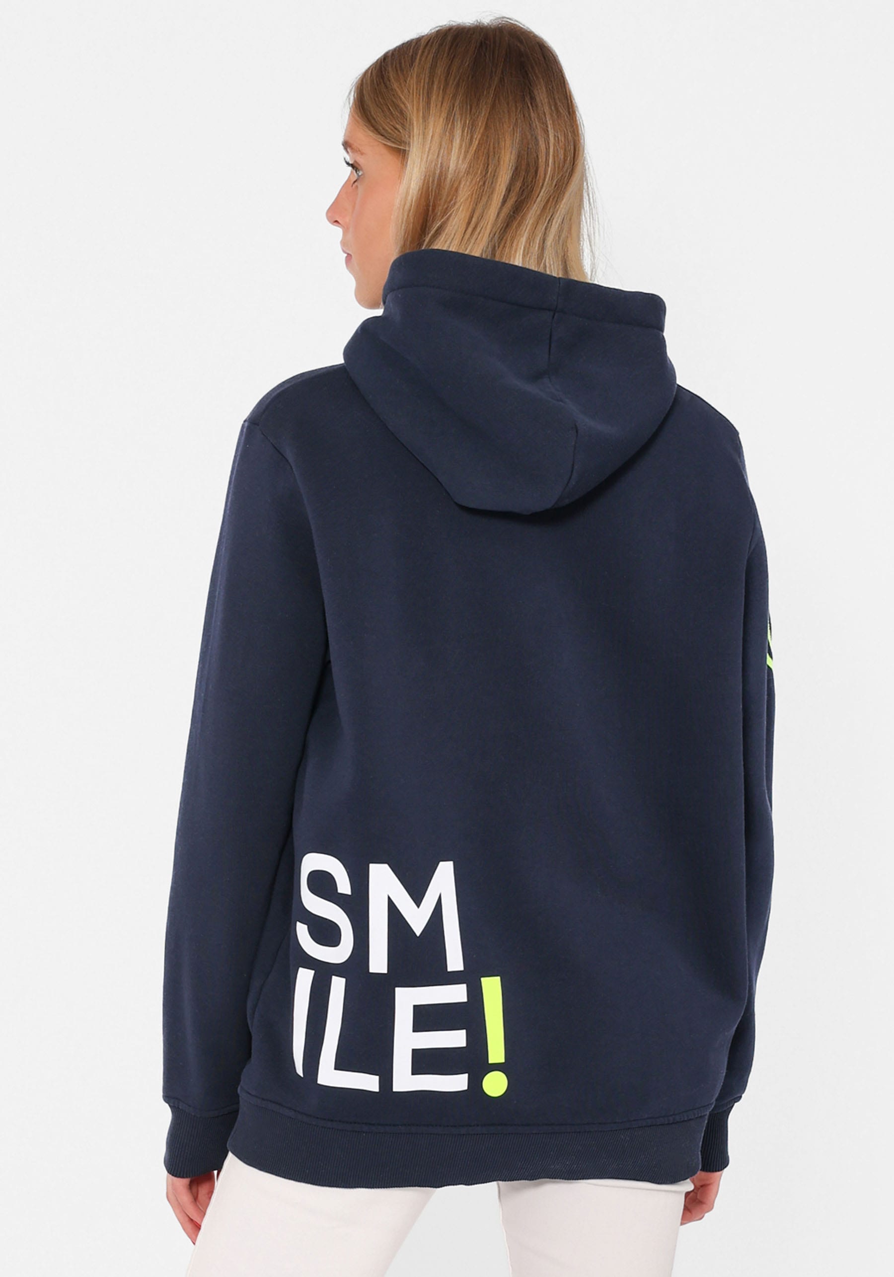 Zwillingsherz Hoodie, mit "Smile"-Aufdruck in Neonfarben und gestickte Smil günstig online kaufen