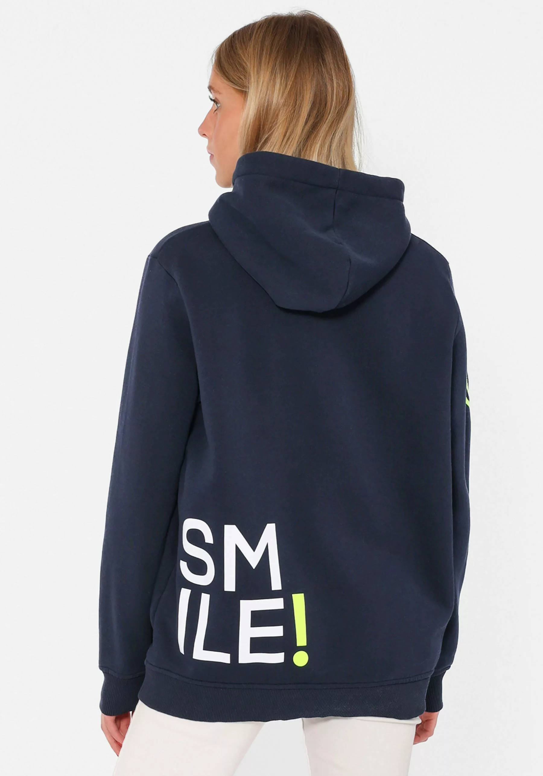 Zwillingsherz Hoodie, mit "Smile"-Aufdruck in Neonfarben und gesticktem Smi günstig online kaufen