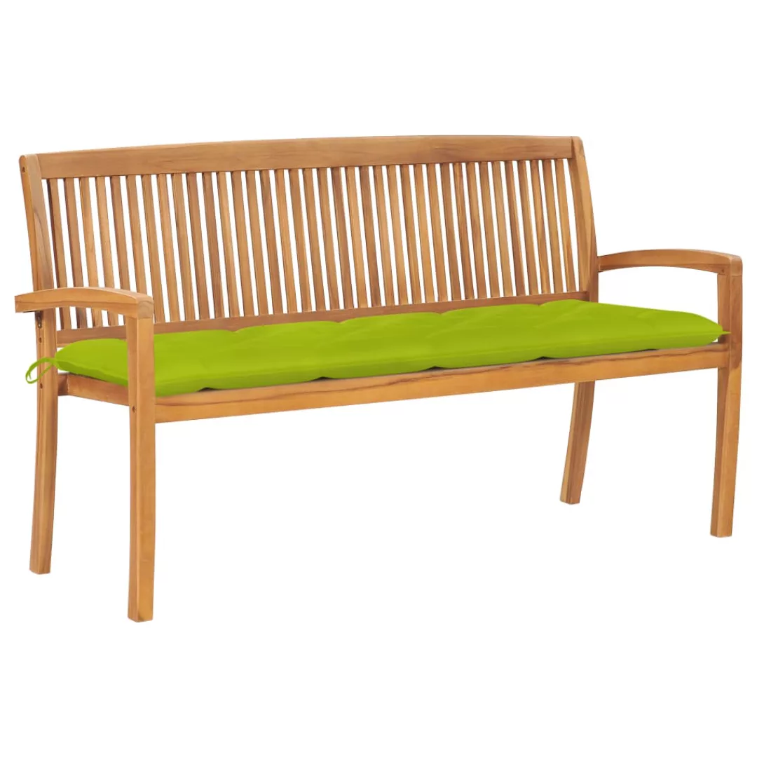 Stapelbare Gartenbank Mit Auflage 159 Cm Massivholz Teak günstig online kaufen