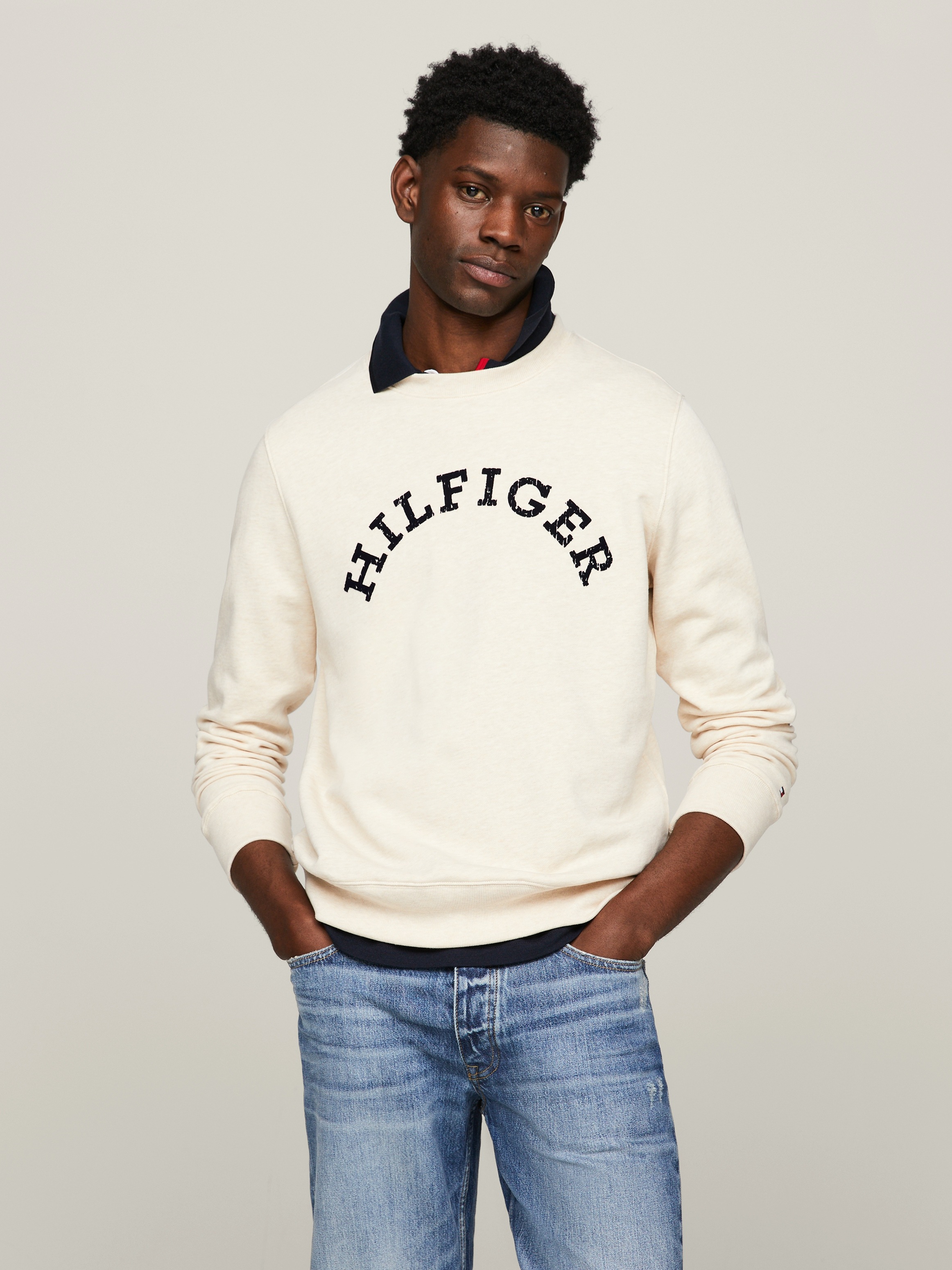 Tommy Hilfiger Sweatshirt HILFIGER ARCHED HTR SWEATSHIRT mit gebrochenem Pr günstig online kaufen