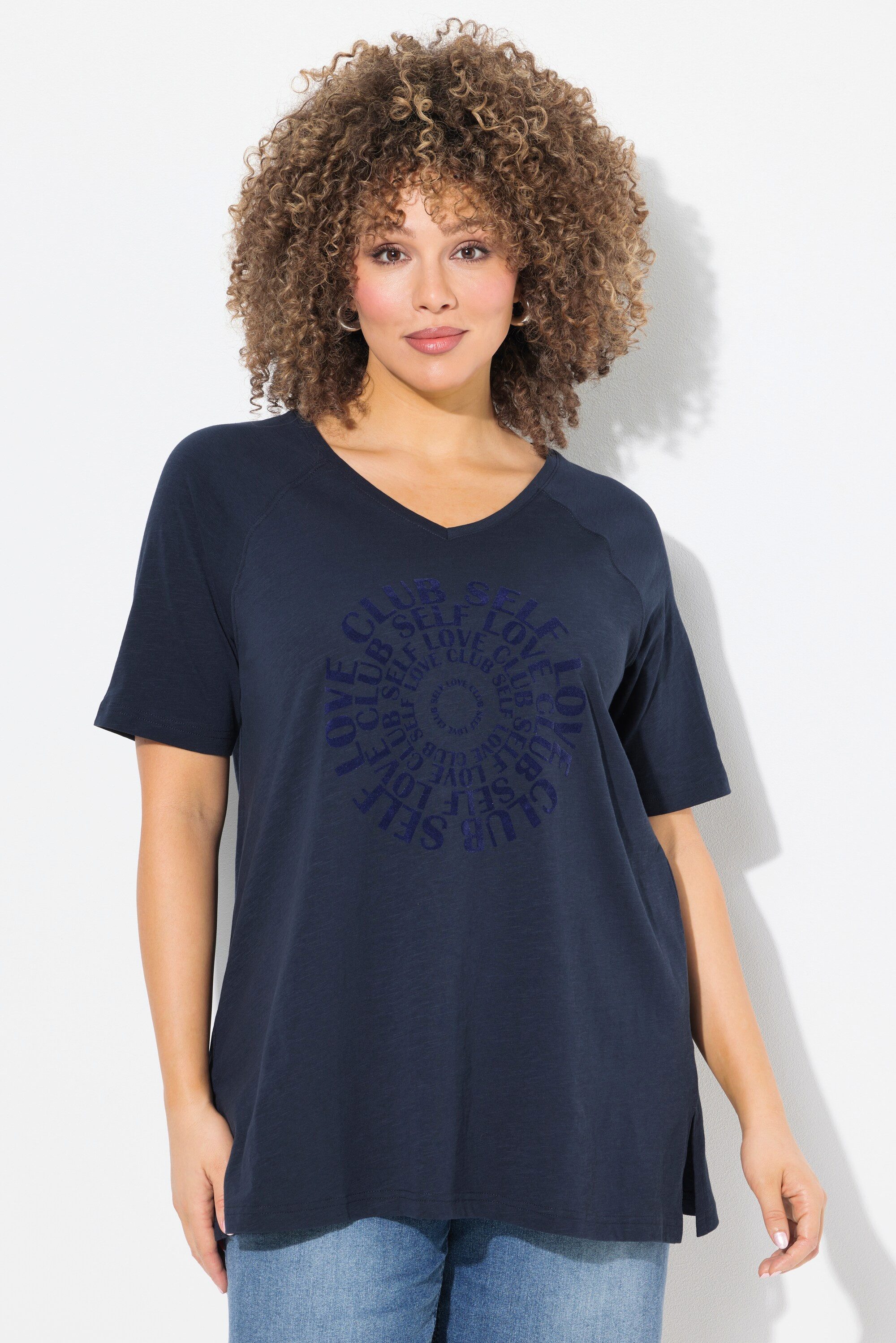 Ulla Popken T-Shirt T-Shirt Flockdruck V-Ausschnitt günstig online kaufen