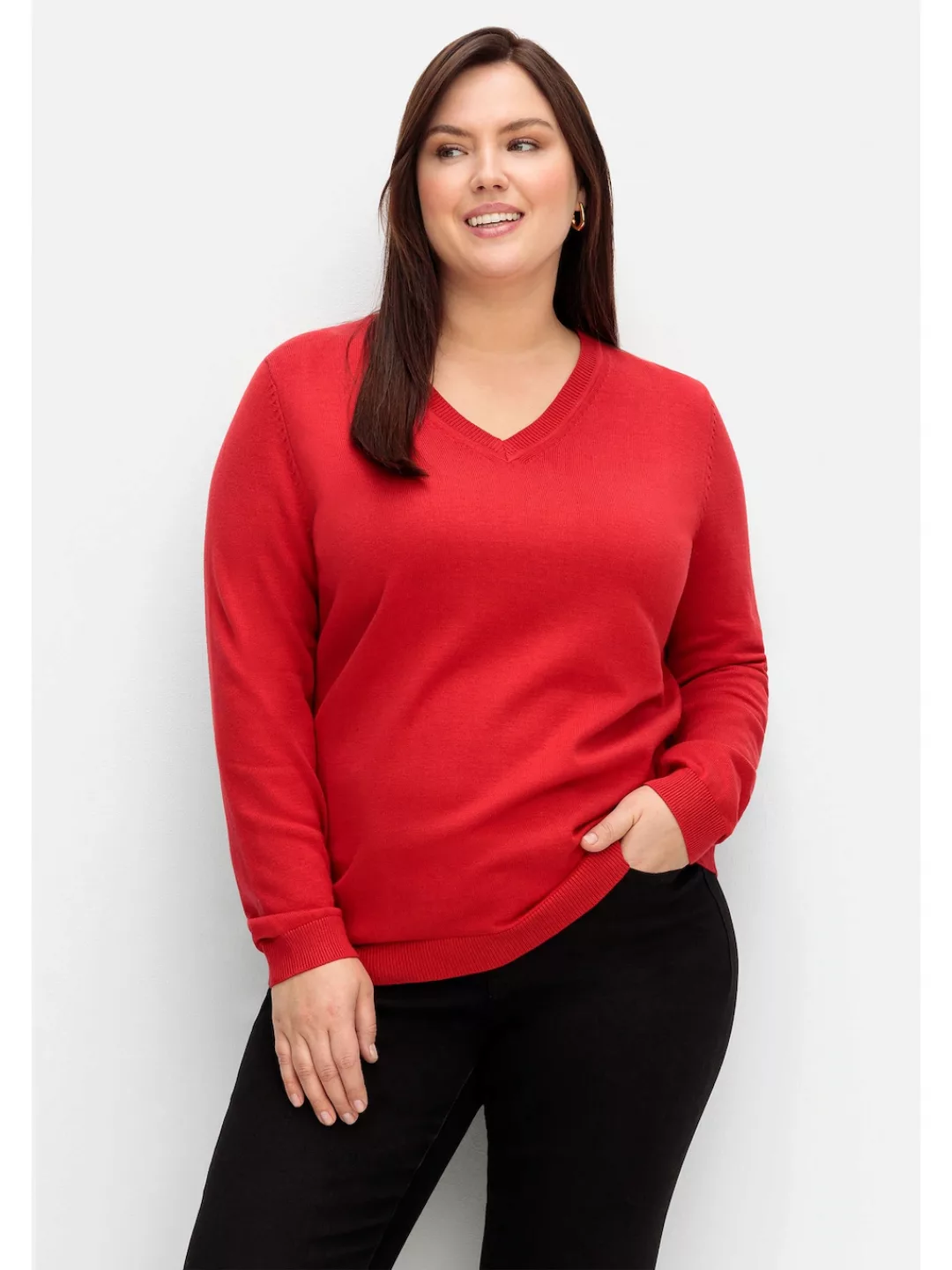 Sheego V-Ausschnitt-Pullover "Große Größen", aus Feinstrick günstig online kaufen