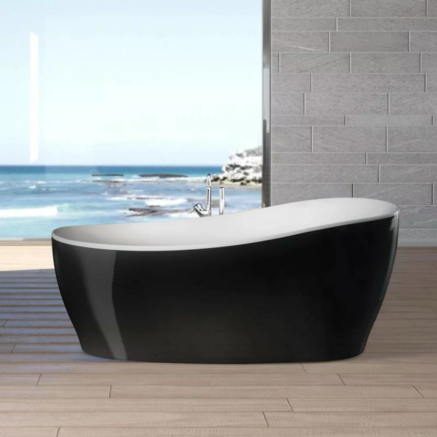 Freistehende Badewanne Aviva 180 cm x 85 cm Bordeaux-Weiß günstig online kaufen