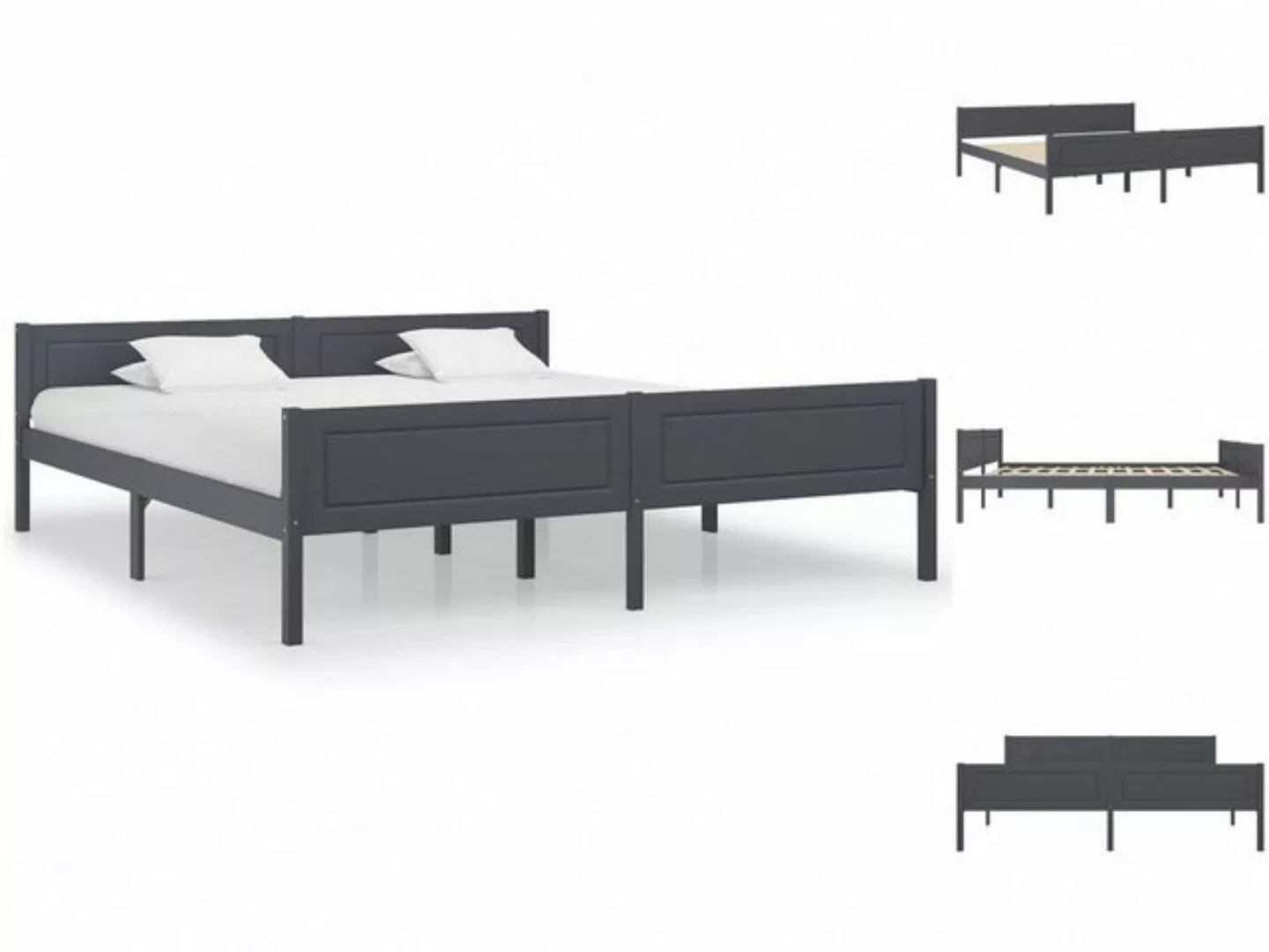 vidaXL Bettgestell Massivholzbett Kiefer Grau 180x200 cm Doppelbett Bett Be günstig online kaufen