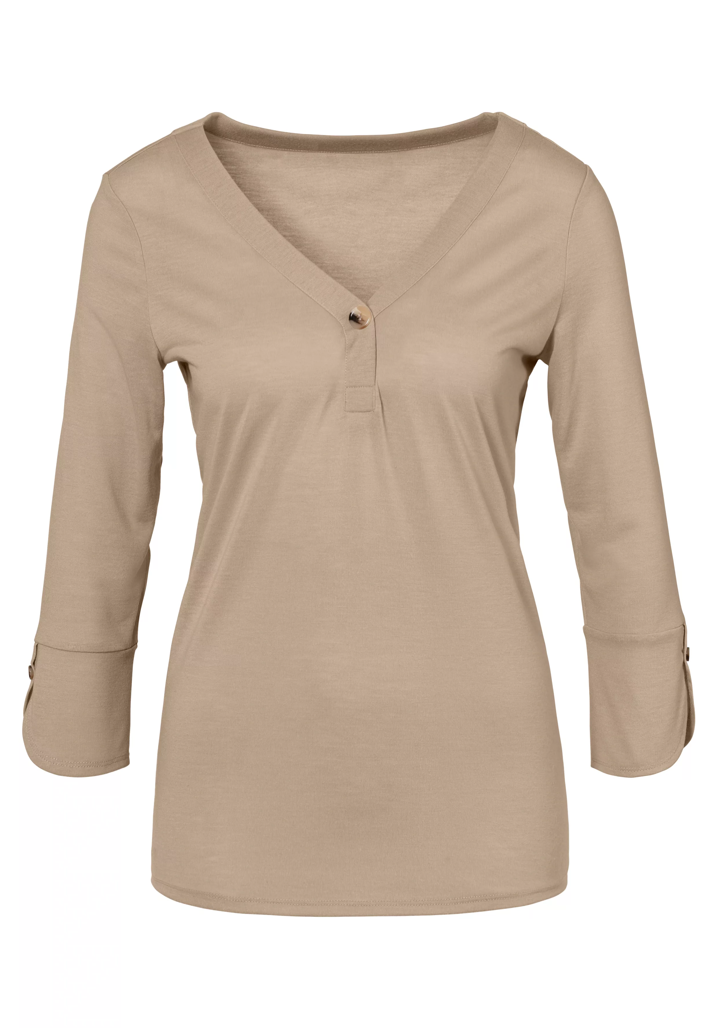 LASCANA 3/4-Arm-Shirt mit modischen Ärmeldetails und V-Ausschnitt, Blusensh günstig online kaufen