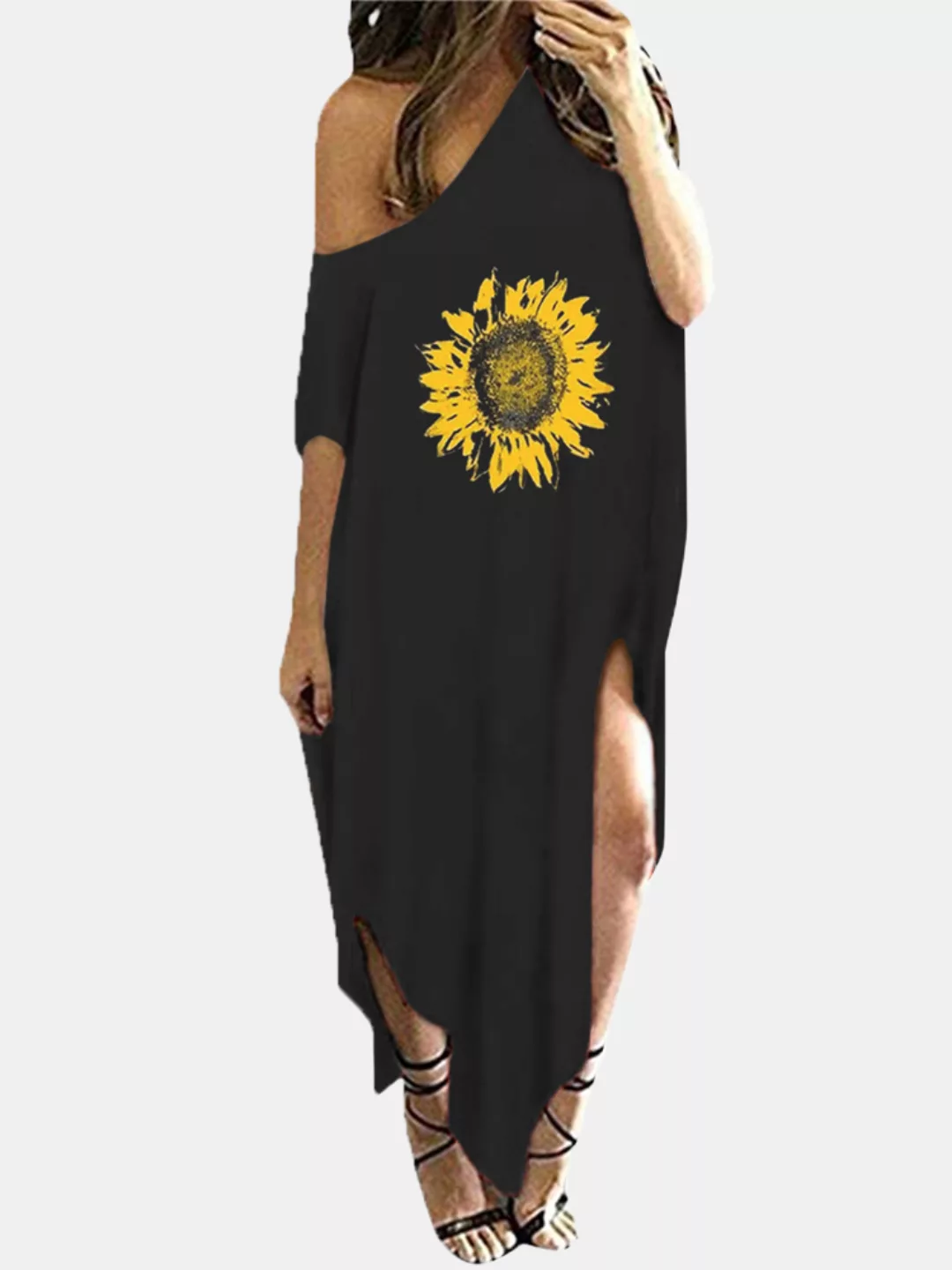 Blumendruck Kurzarmschlitz mit O-Ausschnitt Kleid günstig online kaufen