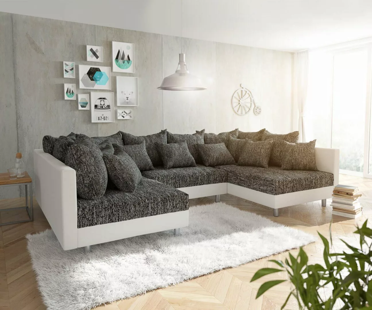 DELIFE Wohnlandschaft Clovis, Weiss Schwarz Wohnlandschaft Modulares Sofa günstig online kaufen