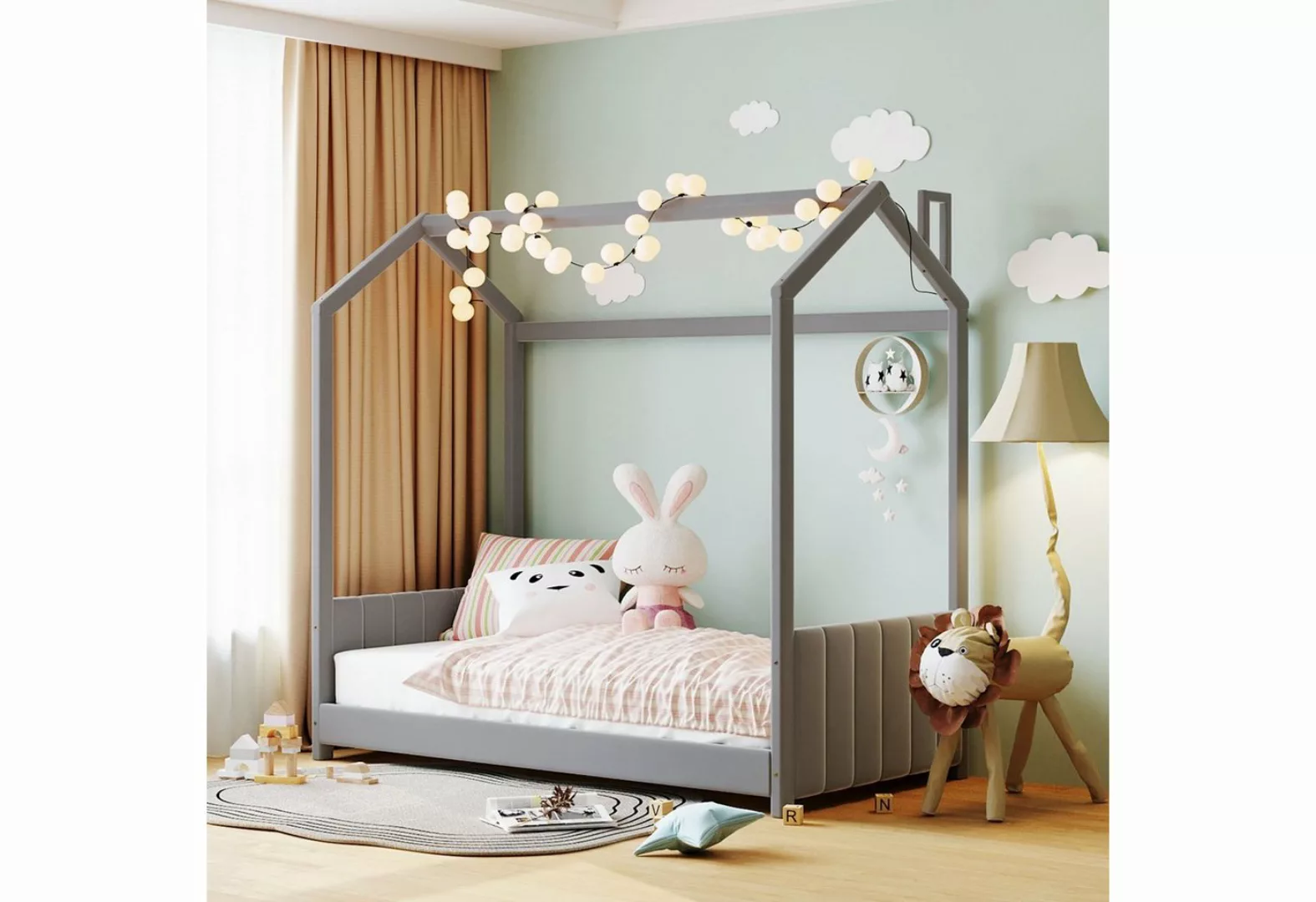 Sweiko Kinderbett, Hausbett mit Dach und Schornstein, Polsterbett, 90 x 200 günstig online kaufen