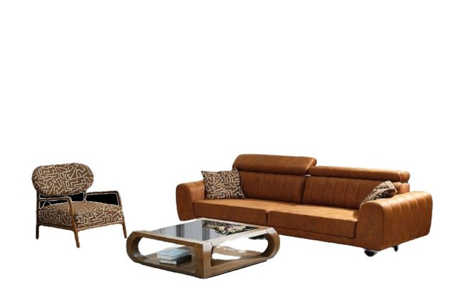 JVmoebel Sofa Komplette Couchgarnitur Viersitzer Sessel Couch Braun Kunstle günstig online kaufen