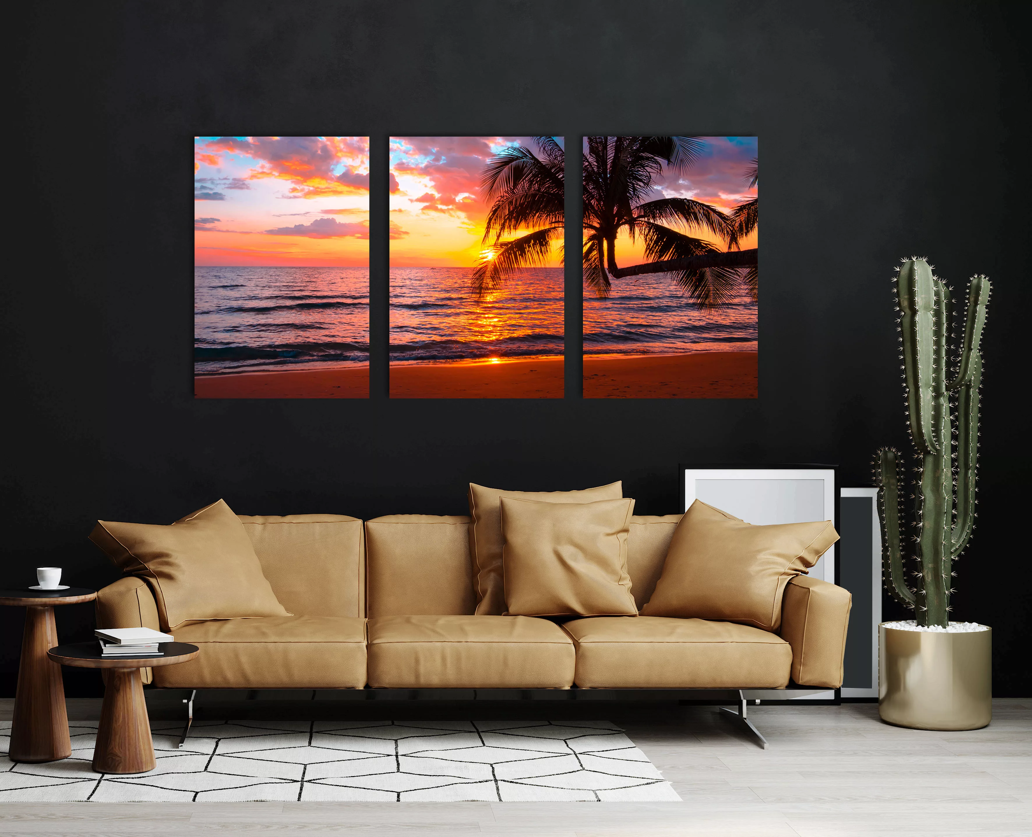 queence Acrylglasbild "Paradise Beach 3-teilig", Strand-Kunst-Palmen-Sonnen günstig online kaufen