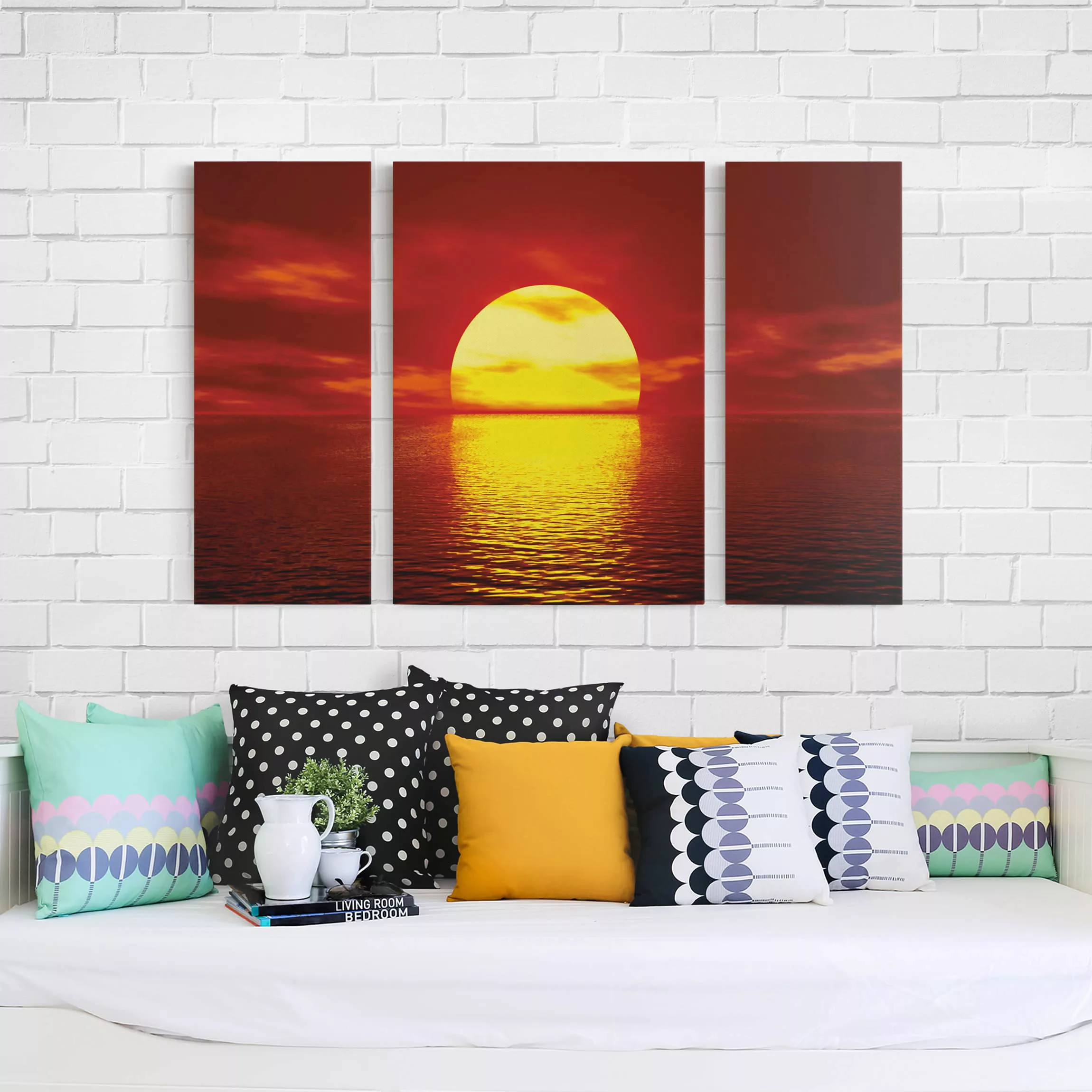 3-teiliges Leinwandbild Strand - Querformat Fantastic Sunset günstig online kaufen