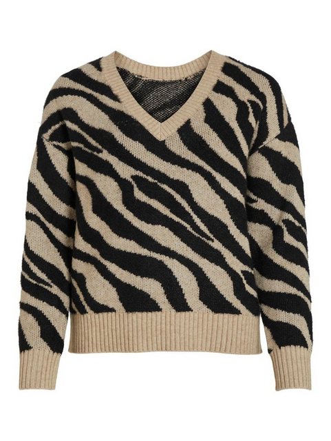 Vila Strickpullover Kuscheliger Strickpullover Jacquard Zebra Animal Muster günstig online kaufen