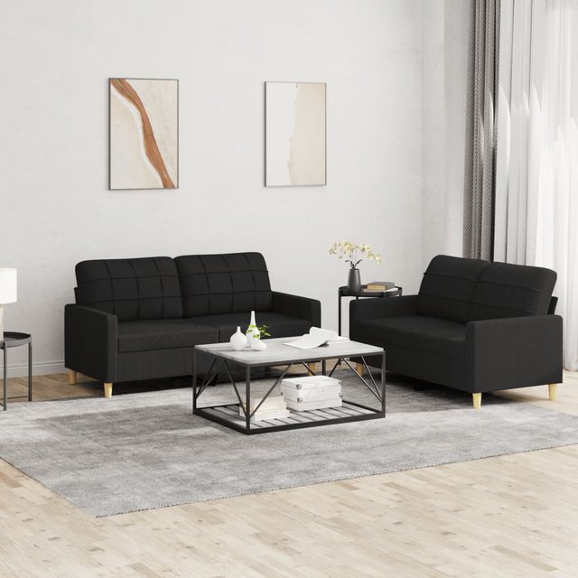 vidaXL Sofa 2-tlg. Sofagarnitur mit Kissen Schwarz Stoff günstig online kaufen