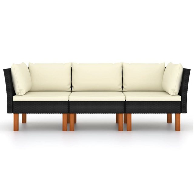 furnicato Loungesofa 3-Sitzer-Gartensofa mit Kissen Schwarz Poly Rattan, 1 günstig online kaufen