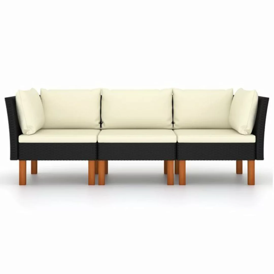 furnicato Loungesofa 3-Sitzer-Gartensofa mit Kissen Schwarz Poly Rattan, 1 günstig online kaufen