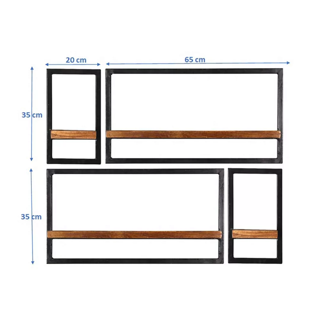 Industry Regal Set aus Mangobaum Massivholz Metall (vierteilig) günstig online kaufen